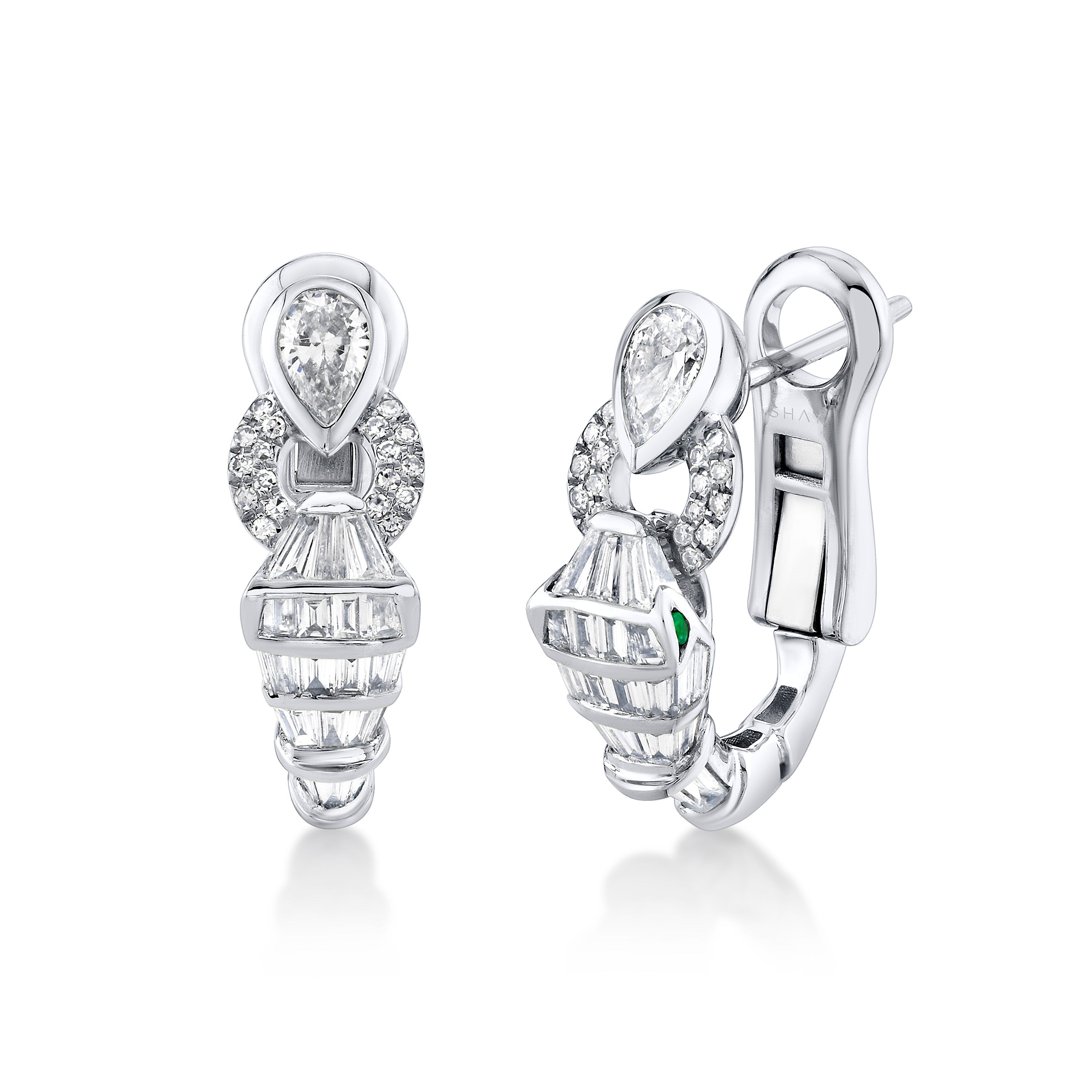 SHAY Ready to Ship Diamond Serpentine Huggies, 1.25ct, 18k gold, detail view