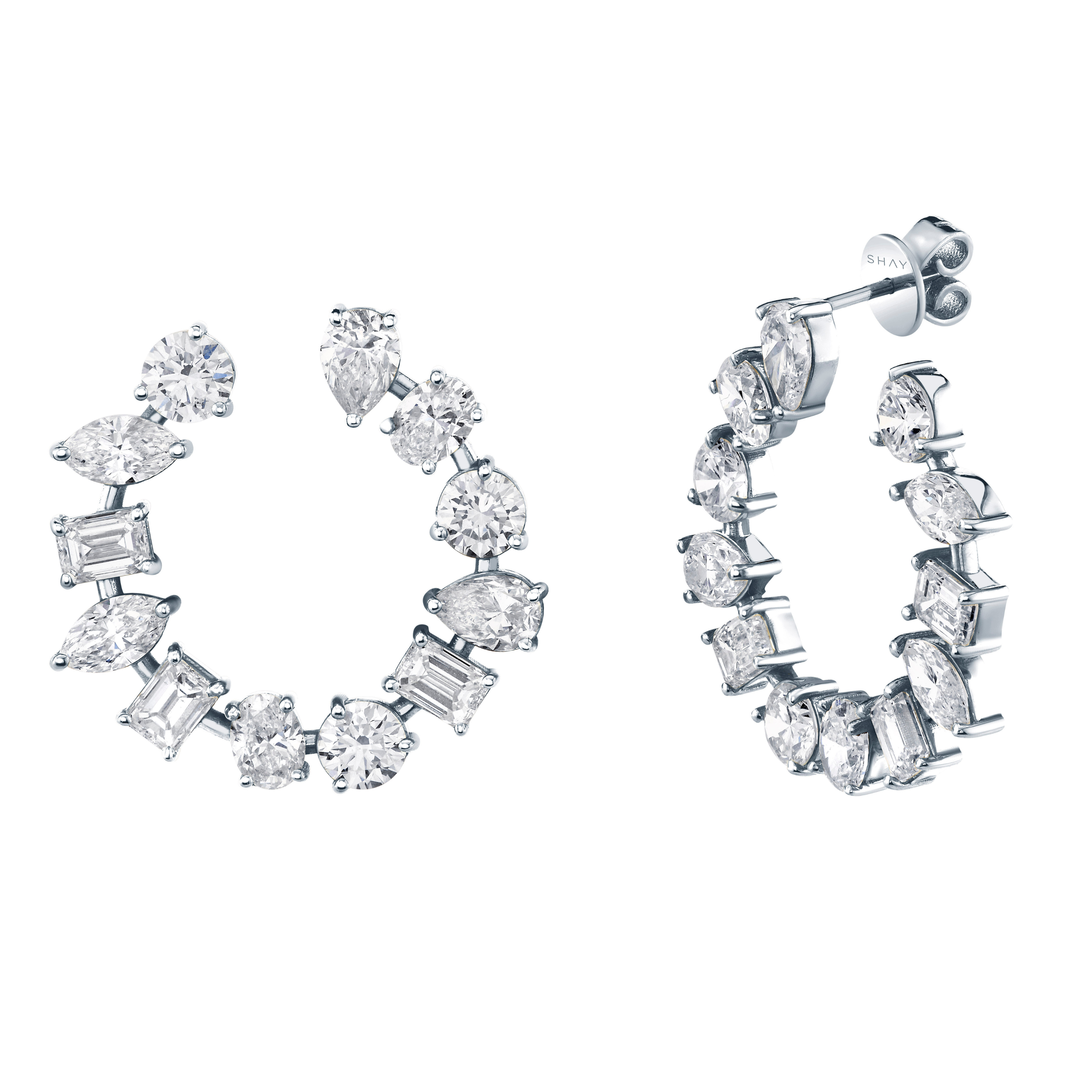 SHAY Mixed Diamond Eternity Earrings, 8.2ct, 18k gold, side view