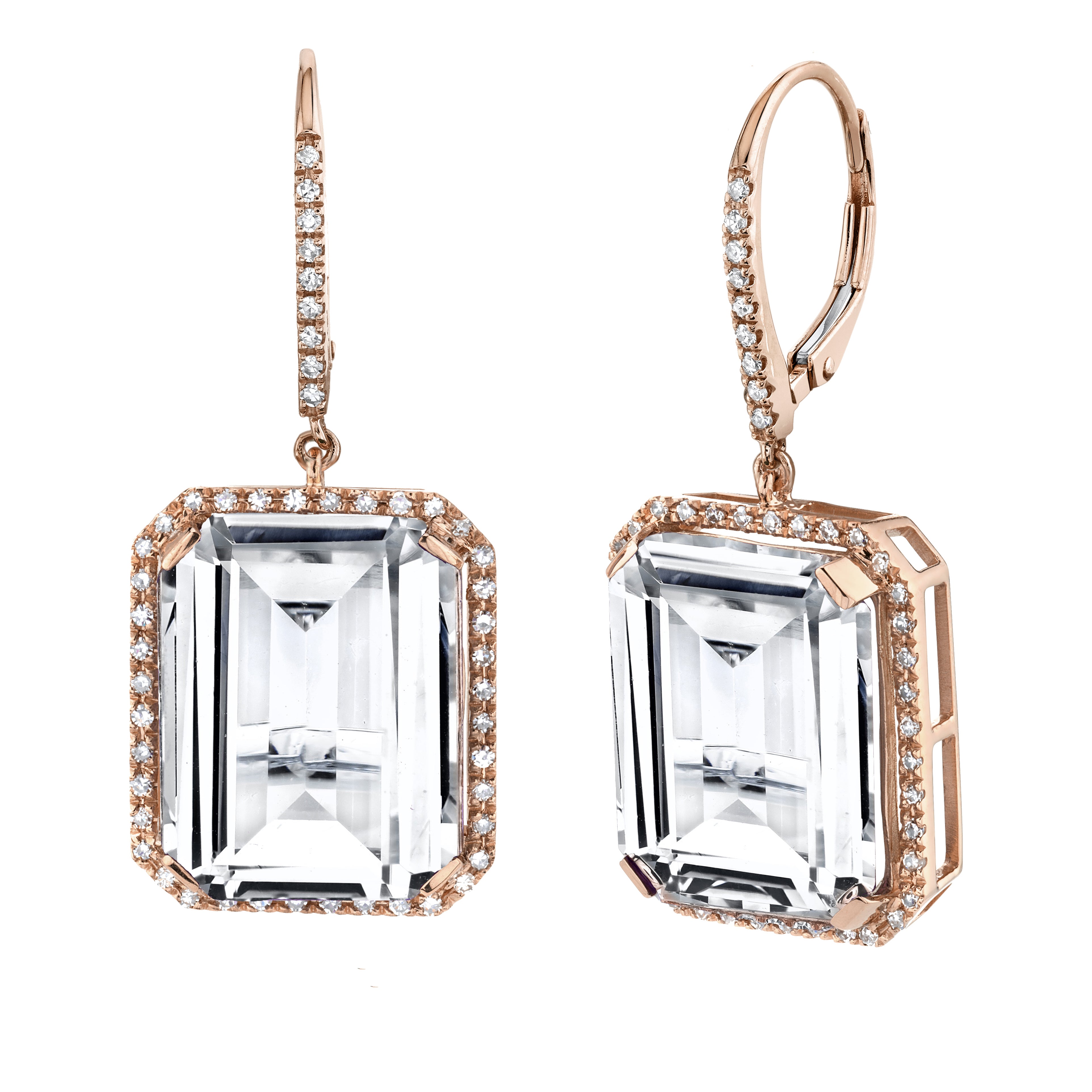 SHAY Ready to Ship White Topaz & Diamond Portrait Earrings, 18k gold, side view