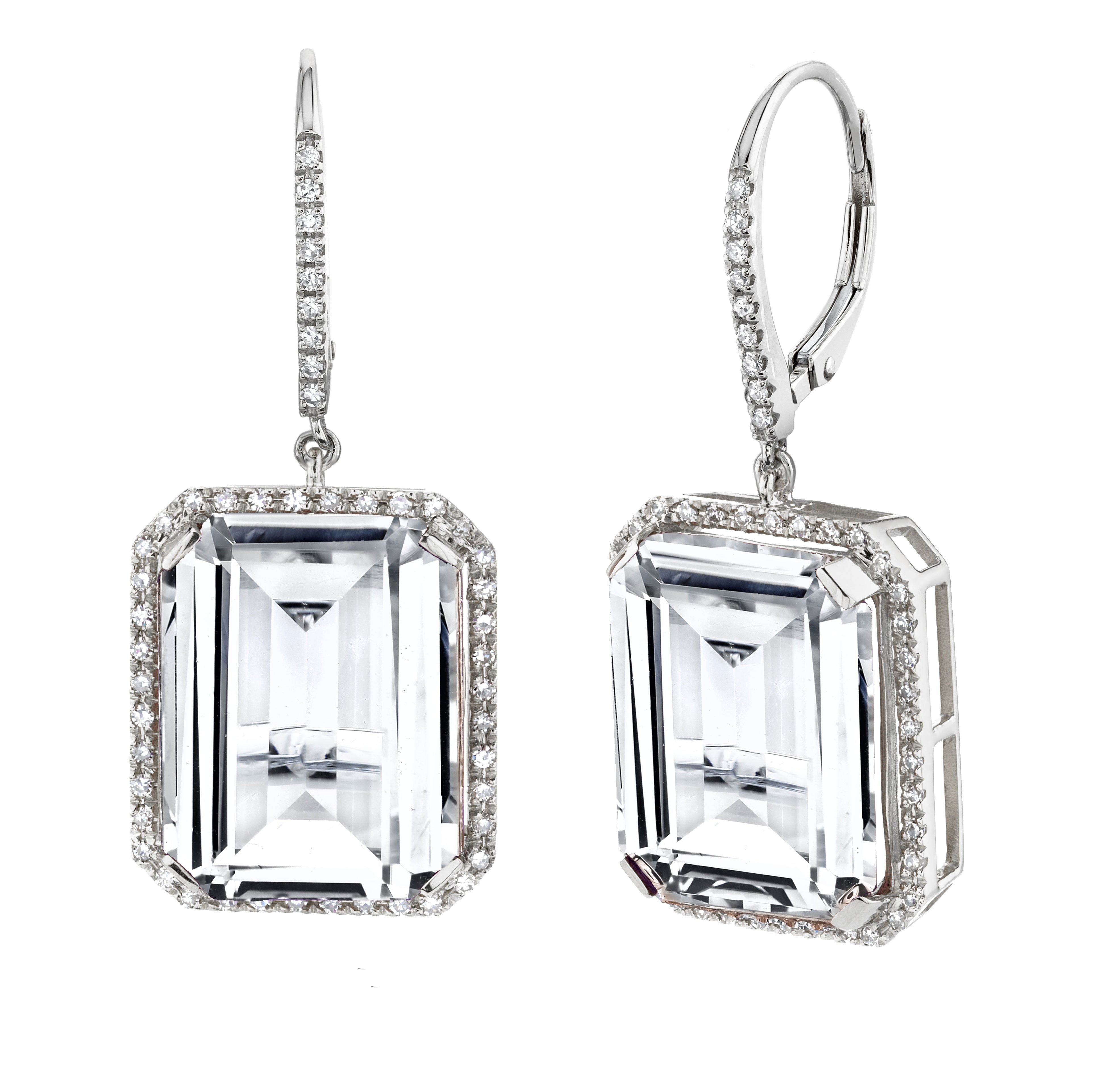 READY TO SHIP WHITE TOPAZ & DIAMOND PORTRAIT EARRINGS