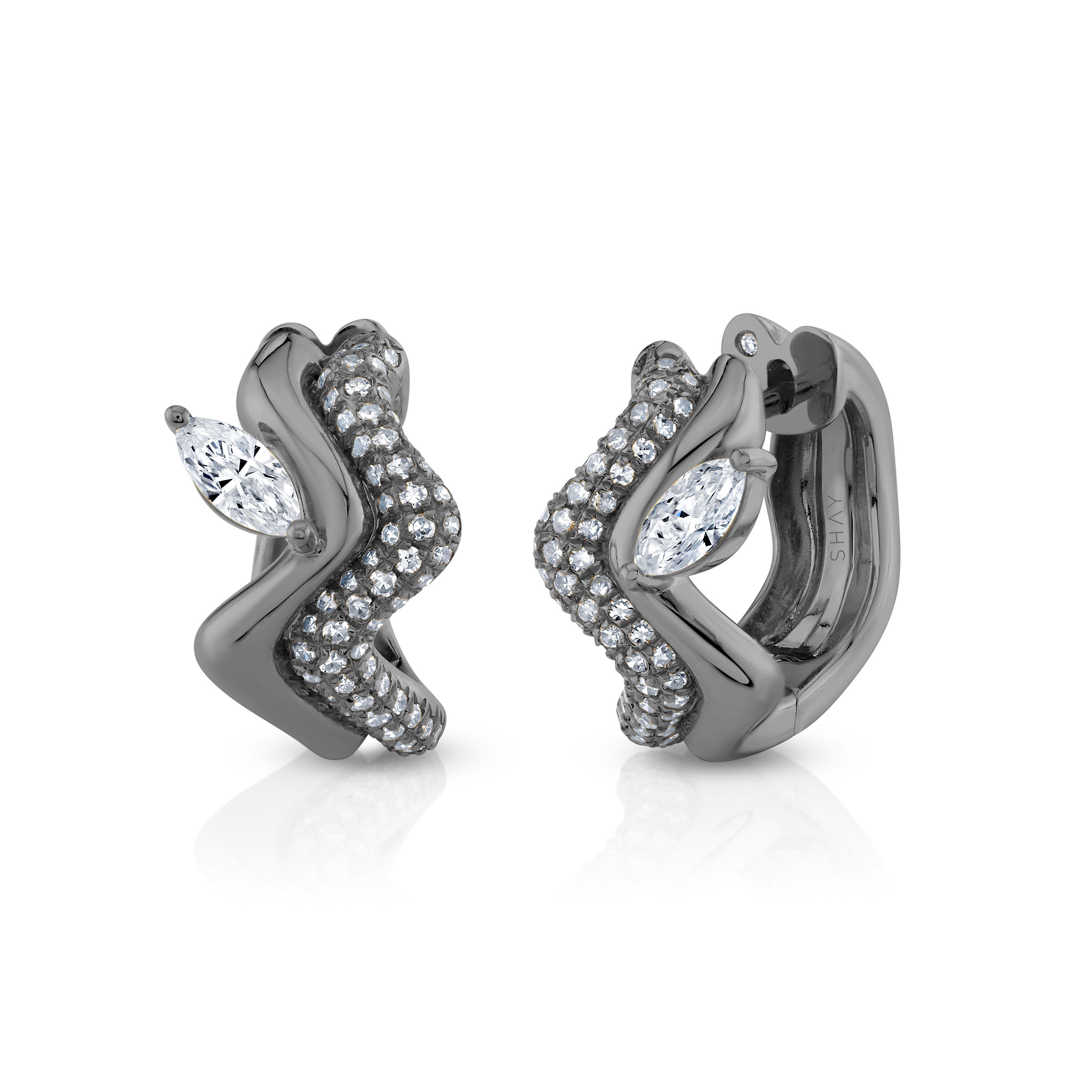 SHAY Diamond Marquise Wave Huggies, 1.69ct, 18k gold, additional view