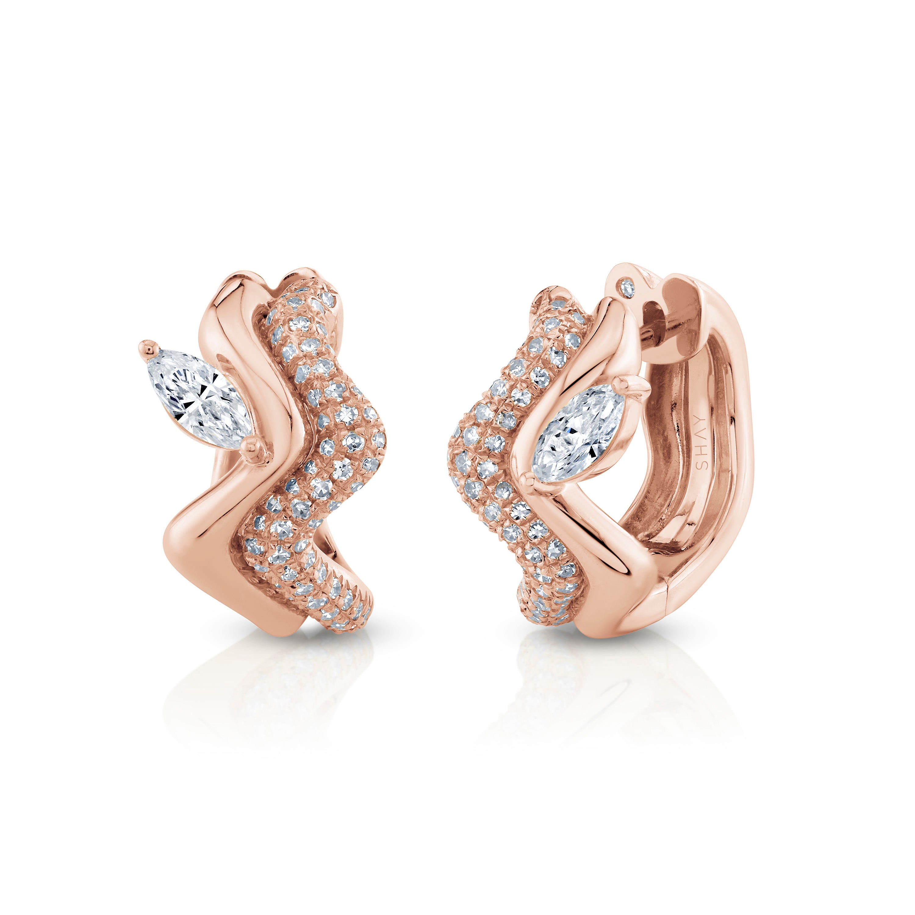 SHAY Diamond Marquise Wave Huggies, 1.69ct, 18k gold, side view
