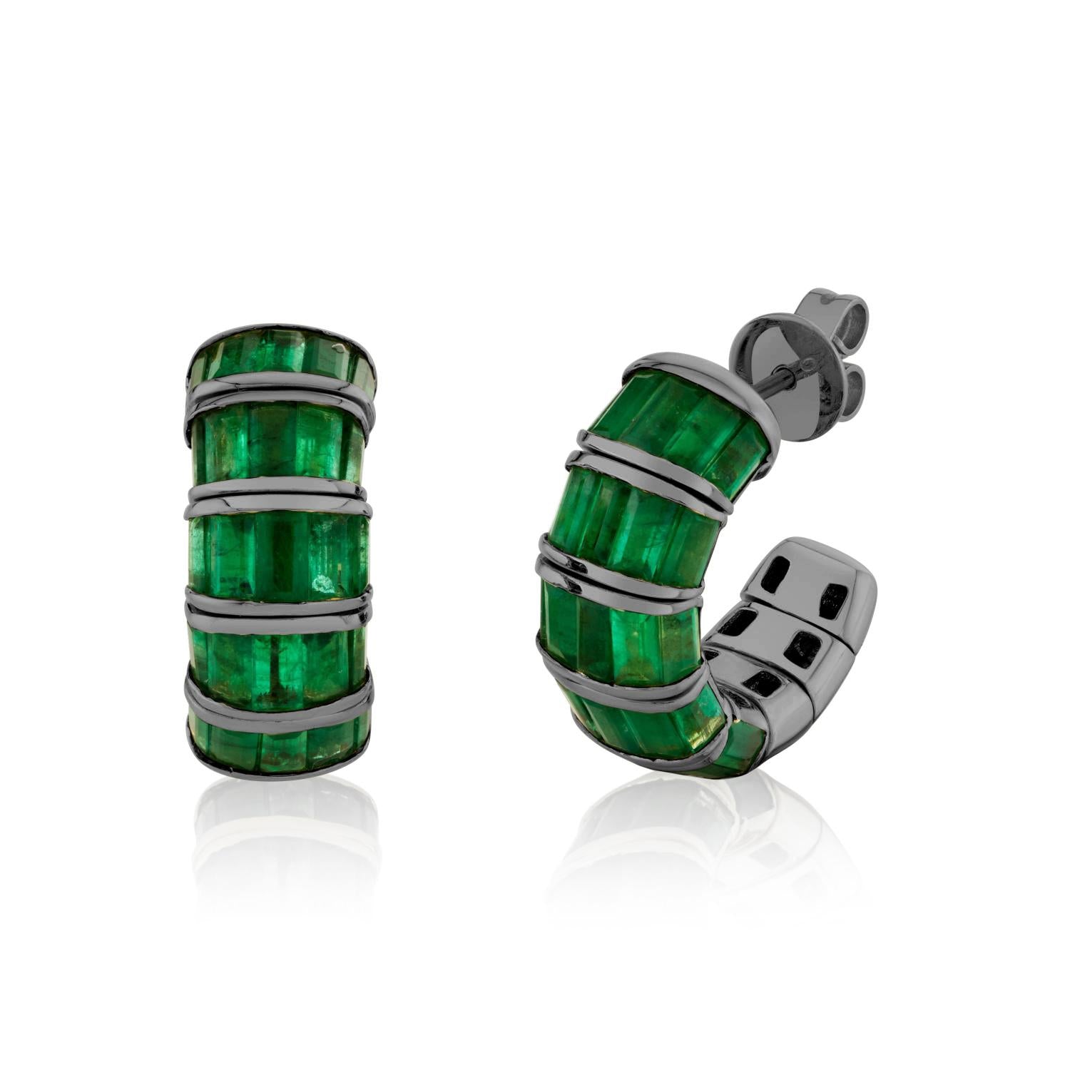 SHAY Emerald Baguette Huggies, 5ct, 18k gold, additional view