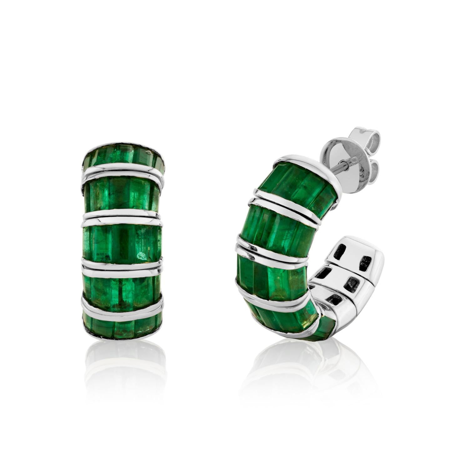 SHAY Emerald Baguette Huggies, 5ct, 18k gold, side view