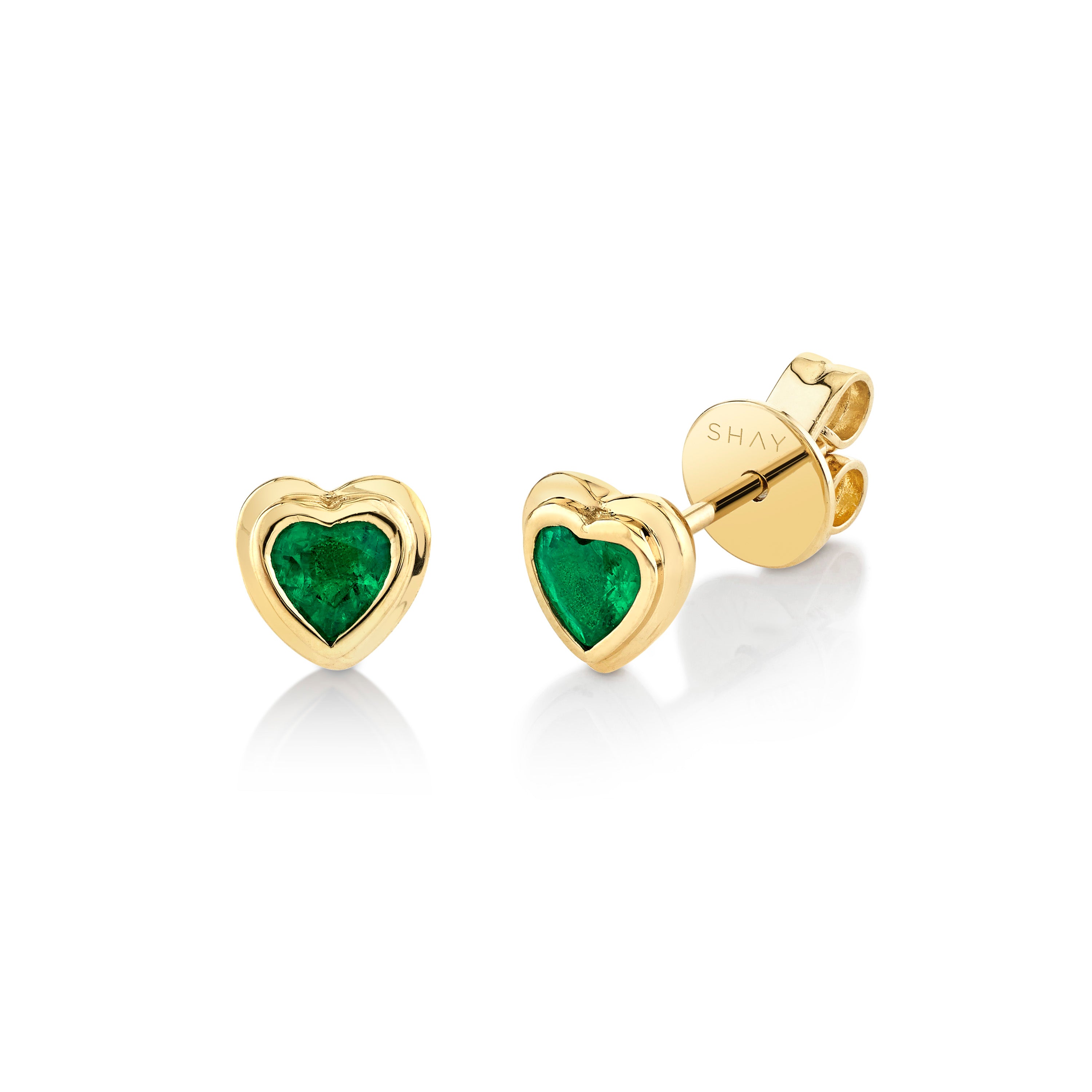 READY TO SHIP EMERALD BEZEL HEART STUDS