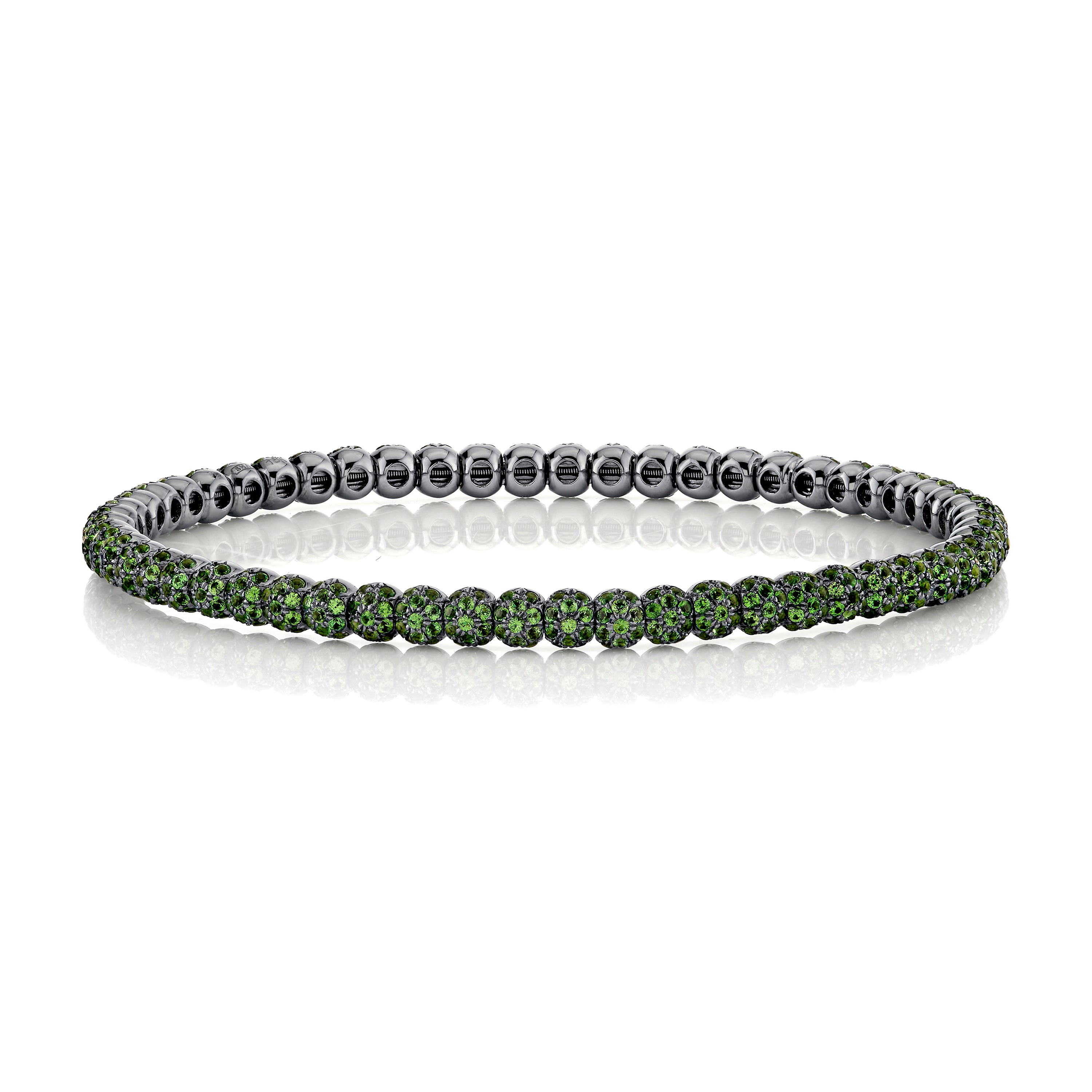 MEN'S GREEN GARNET PAVE BALL STRETCH BRACELET