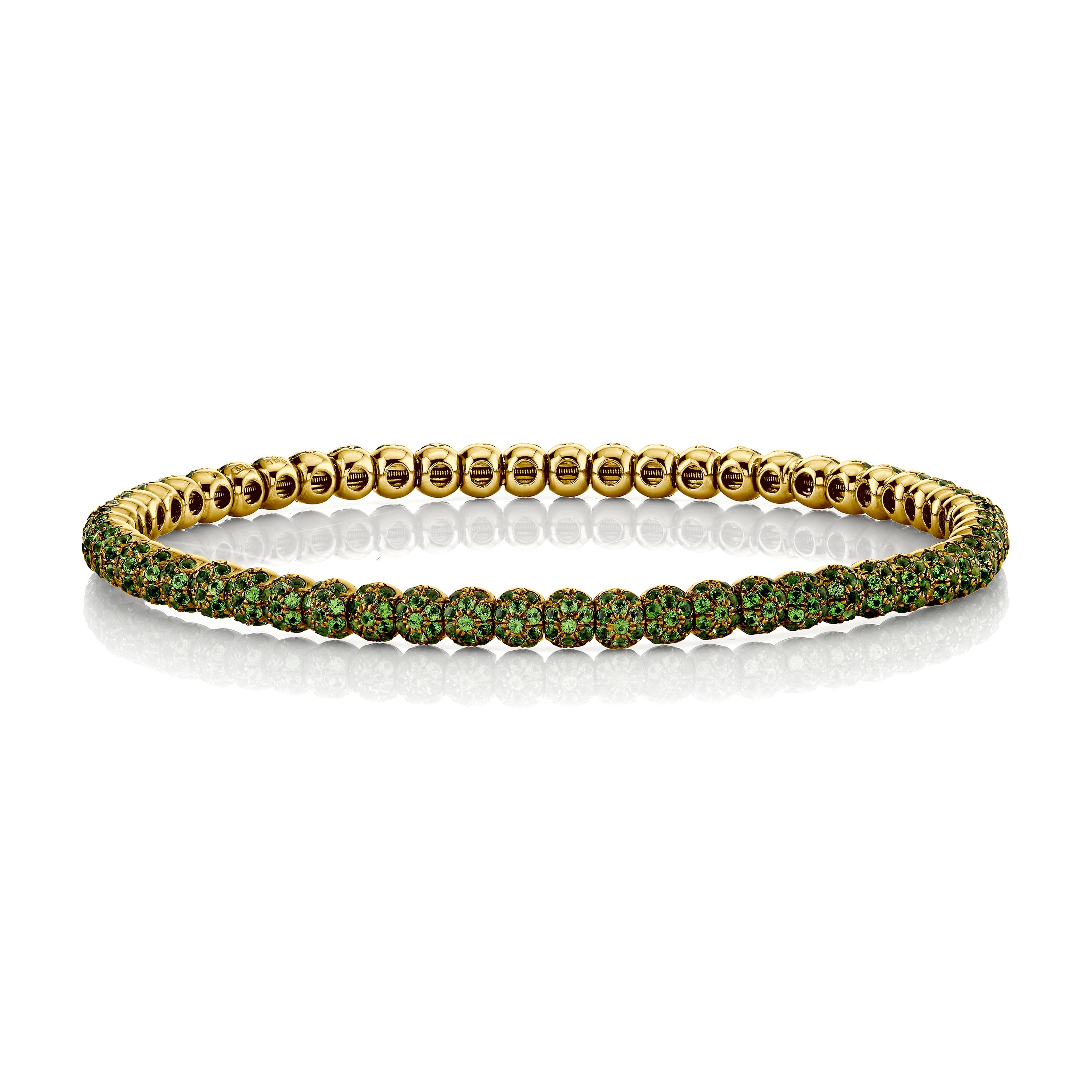MEN'S GREEN GARNET PAVE BALL STRETCH BRACELET
