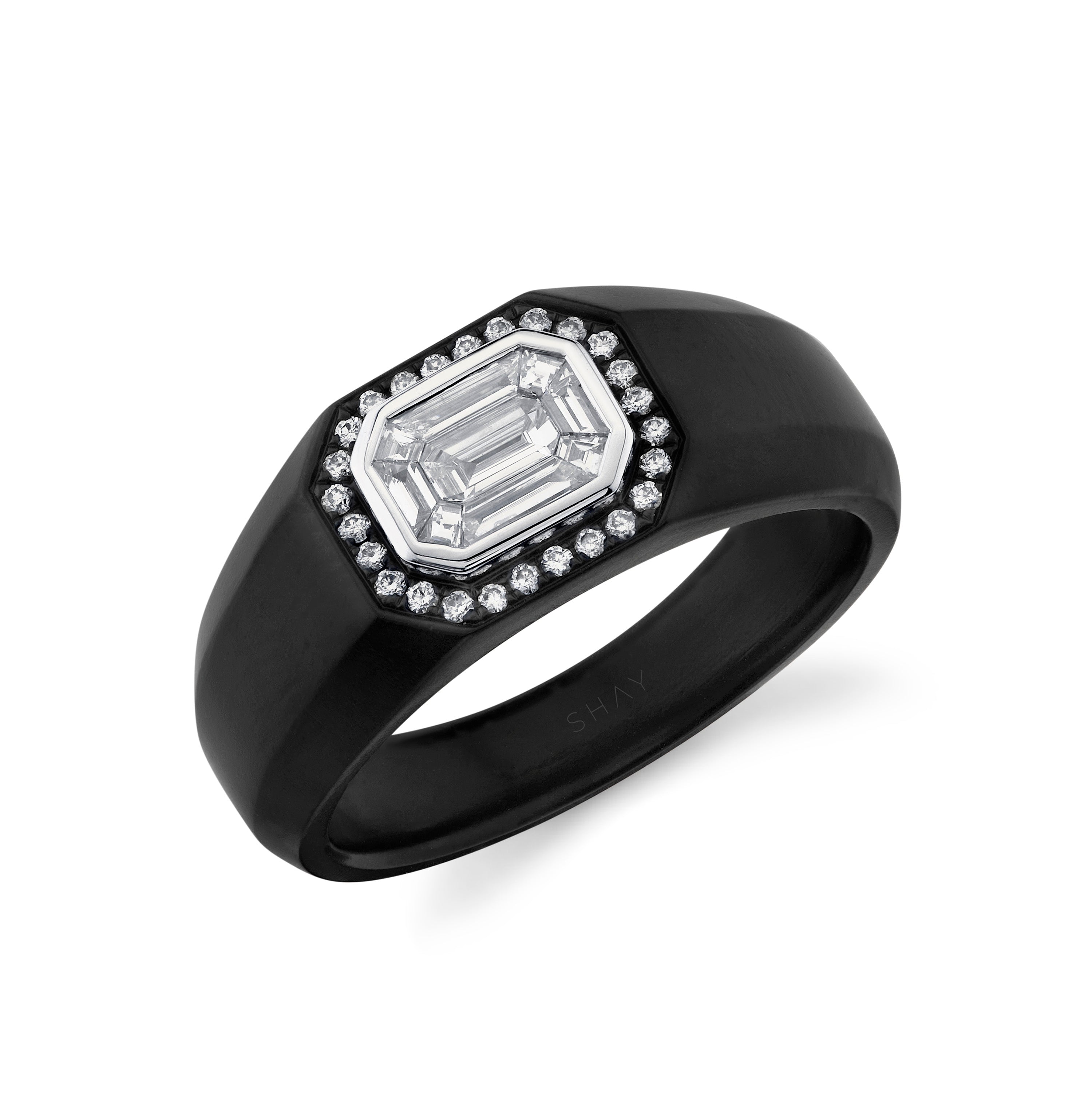 MEN'S DIAMOND ILLUSION BLK TITANIUM SIGNET RING
