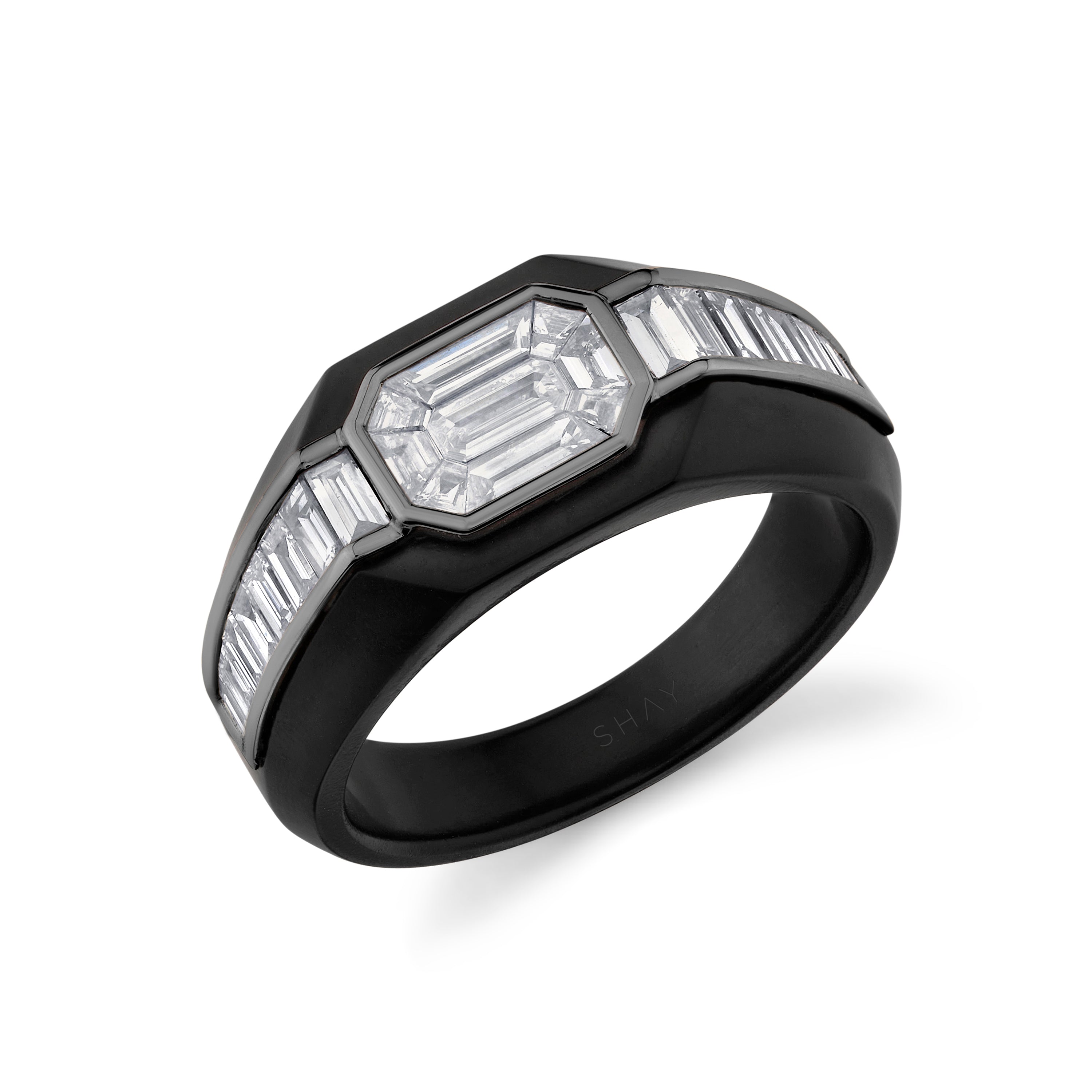 MEN'S DIAMOND BAGUETTE TITANIUM SIGNET RING