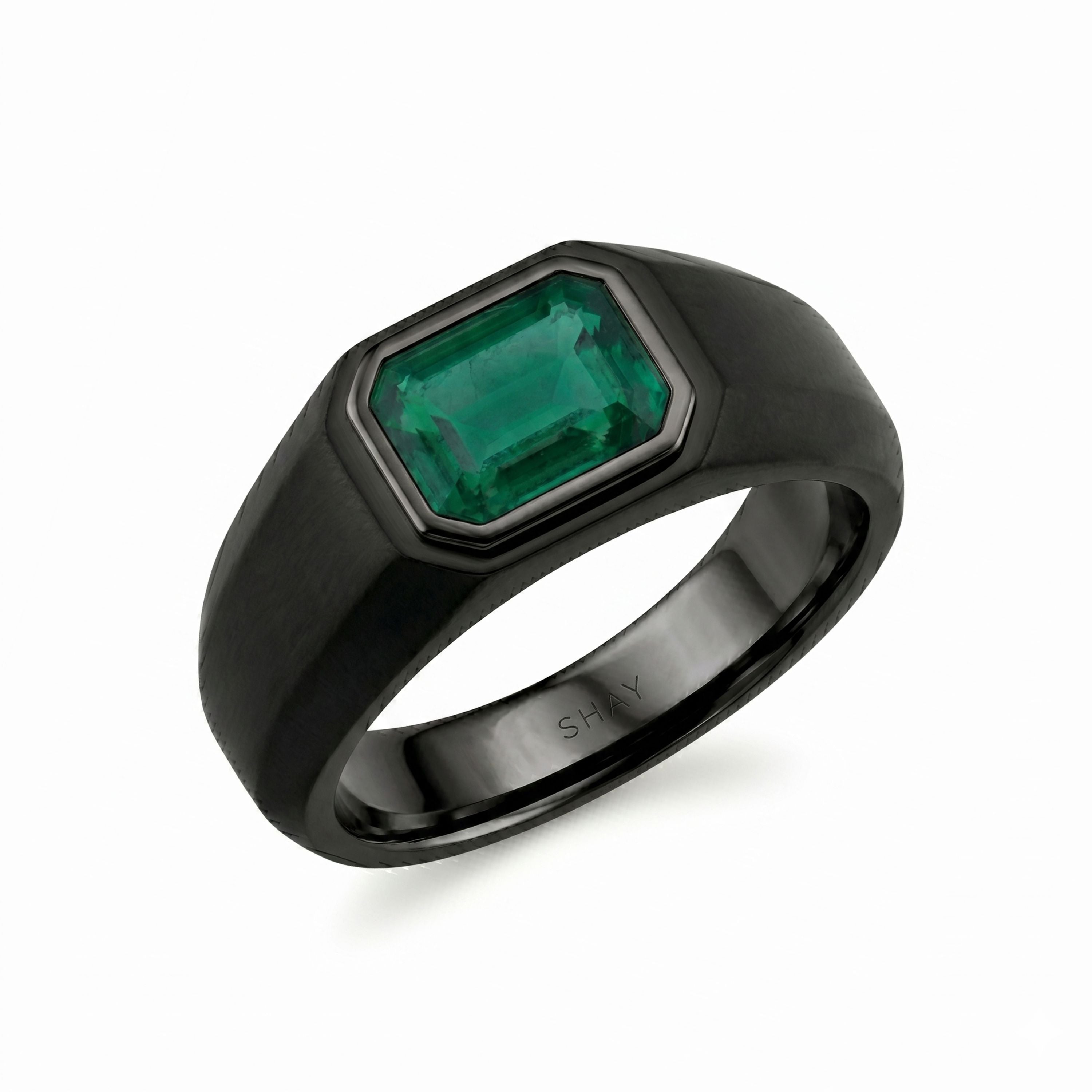 MEN'S EMERALD TITANIUM SIGNET RING