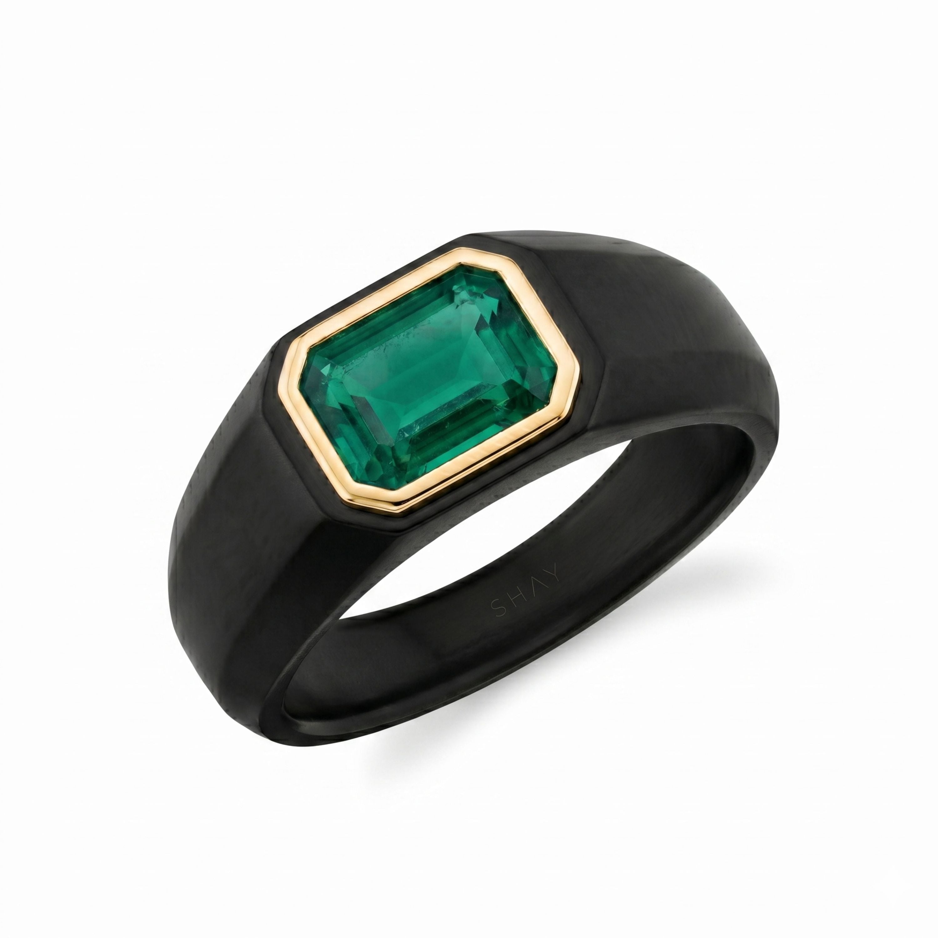 MEN'S EMERALD TITANIUM SIGNET RING