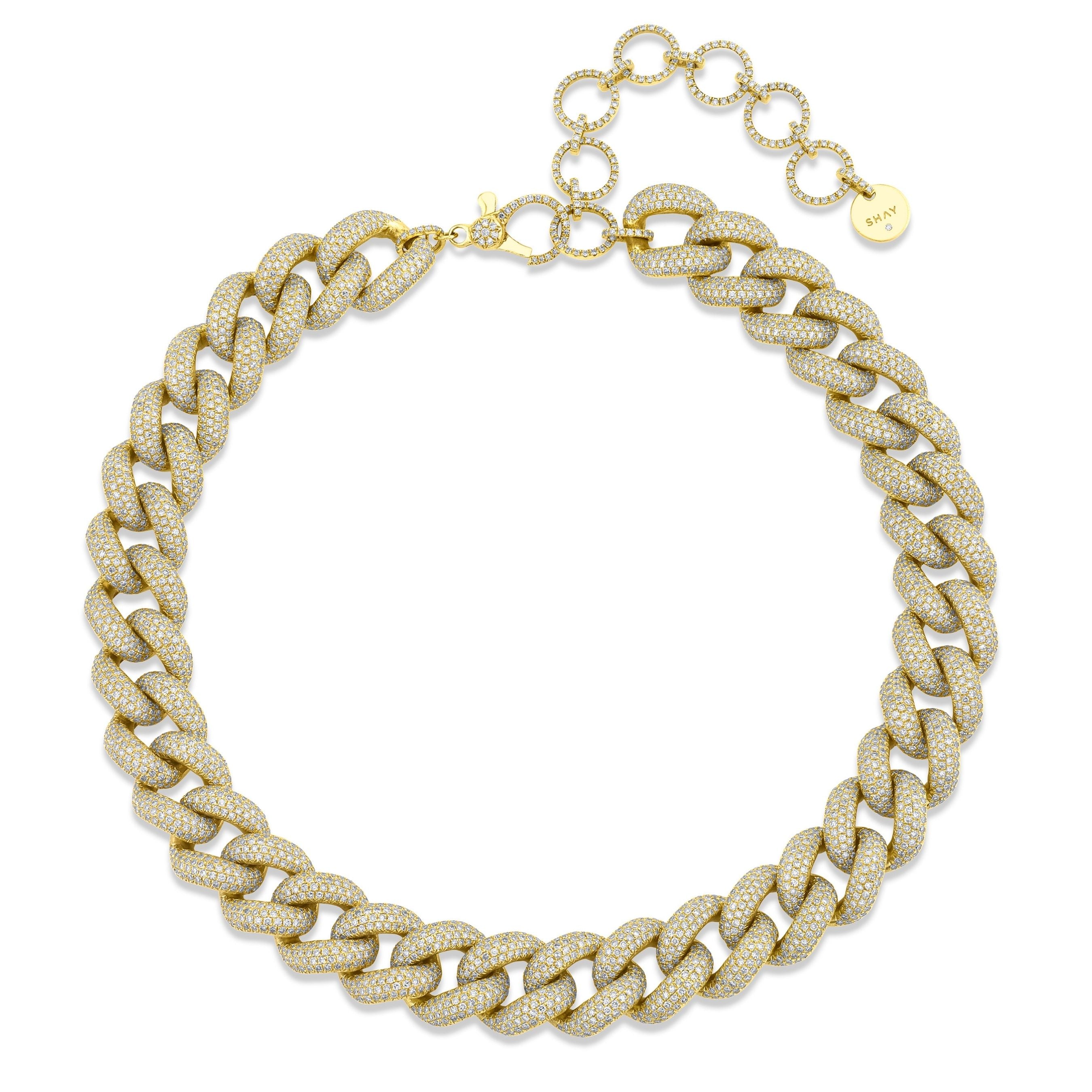 SHAY Ready to Ship Diamond Pave Jumbo Link Necklace, 28ct, 18k gold, detail view