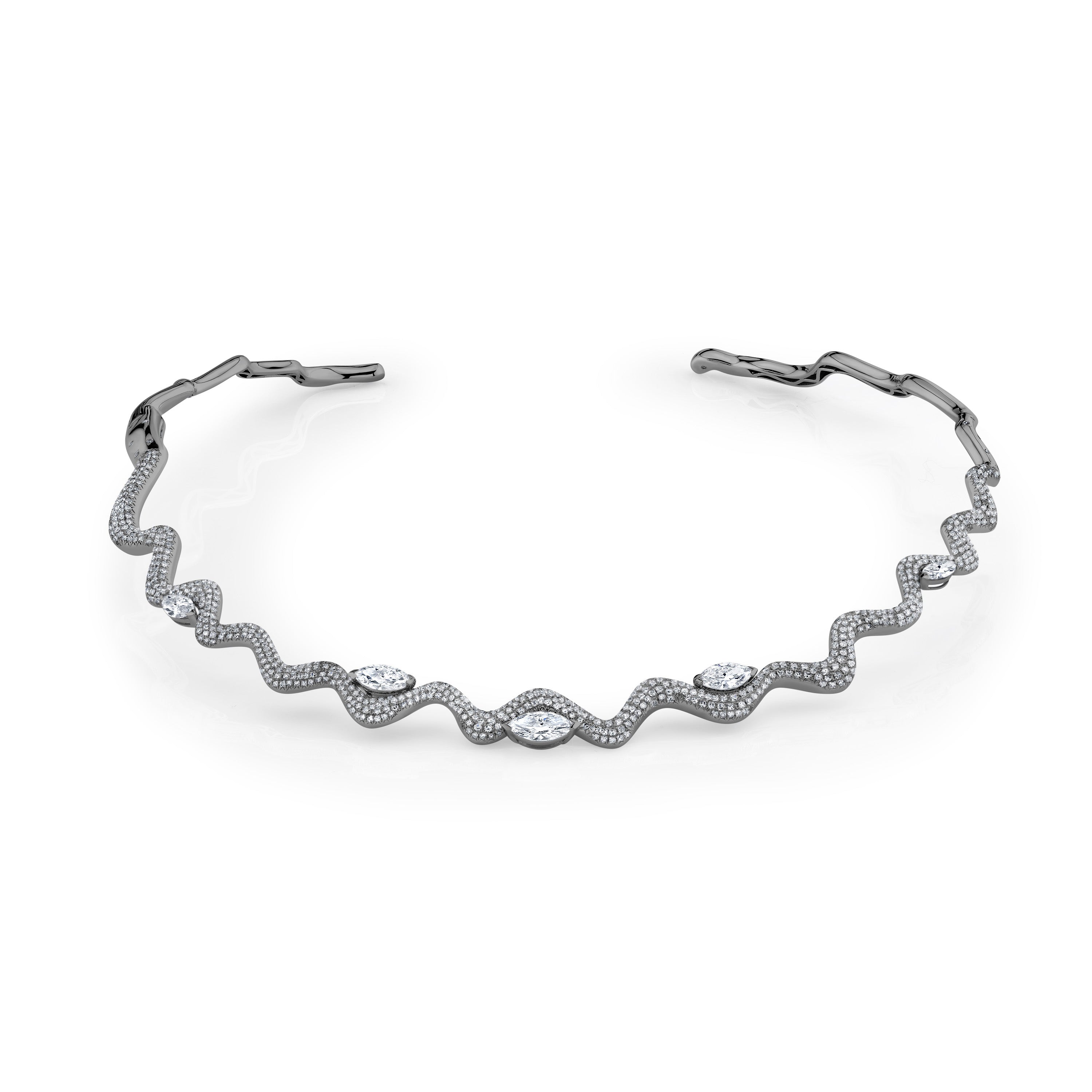SHAY Diamond Marquise Wave Collar, 4.7ct, 18k gold, additional view