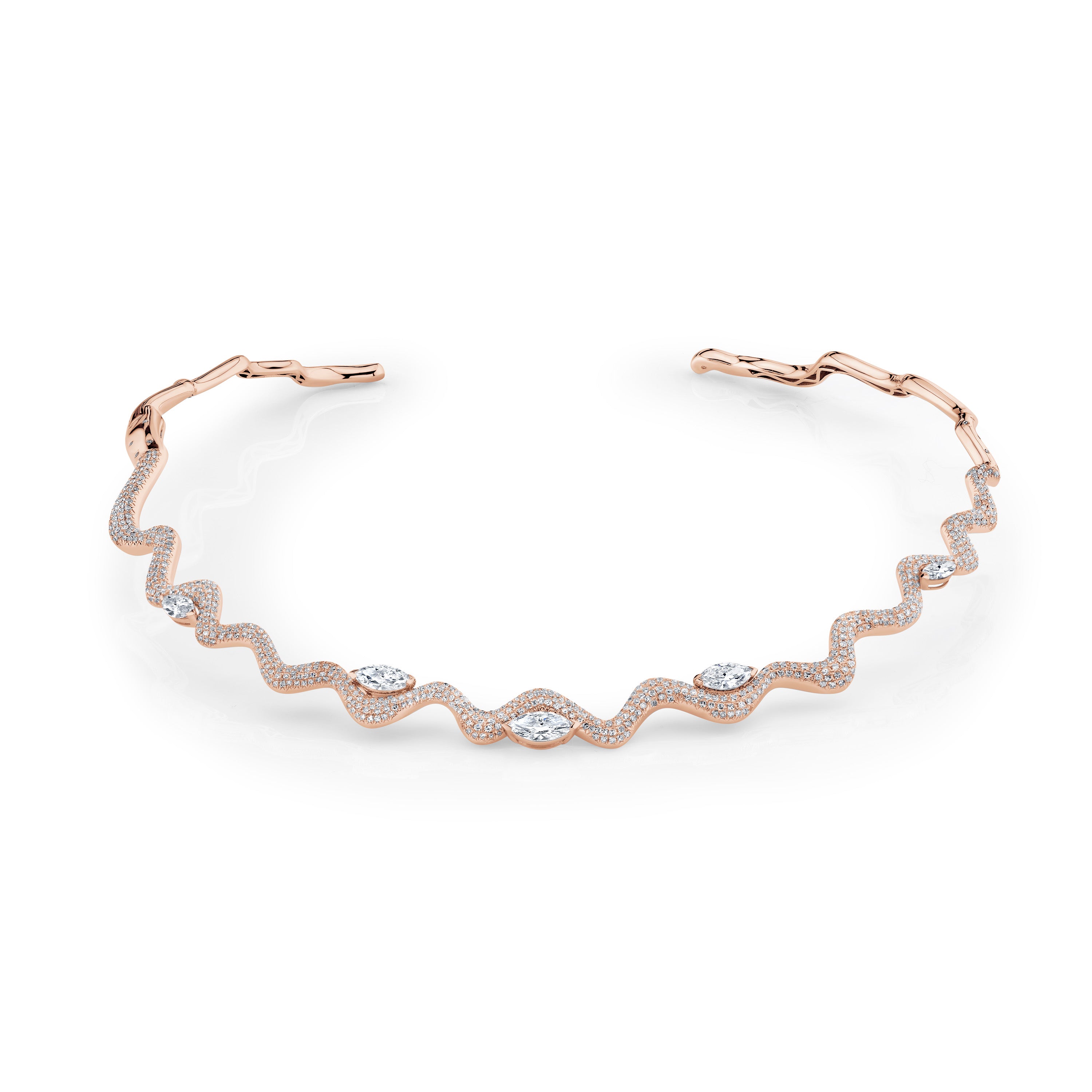 SHAY Diamond Marquise Wave Collar, 4.7ct, 18k gold, side view