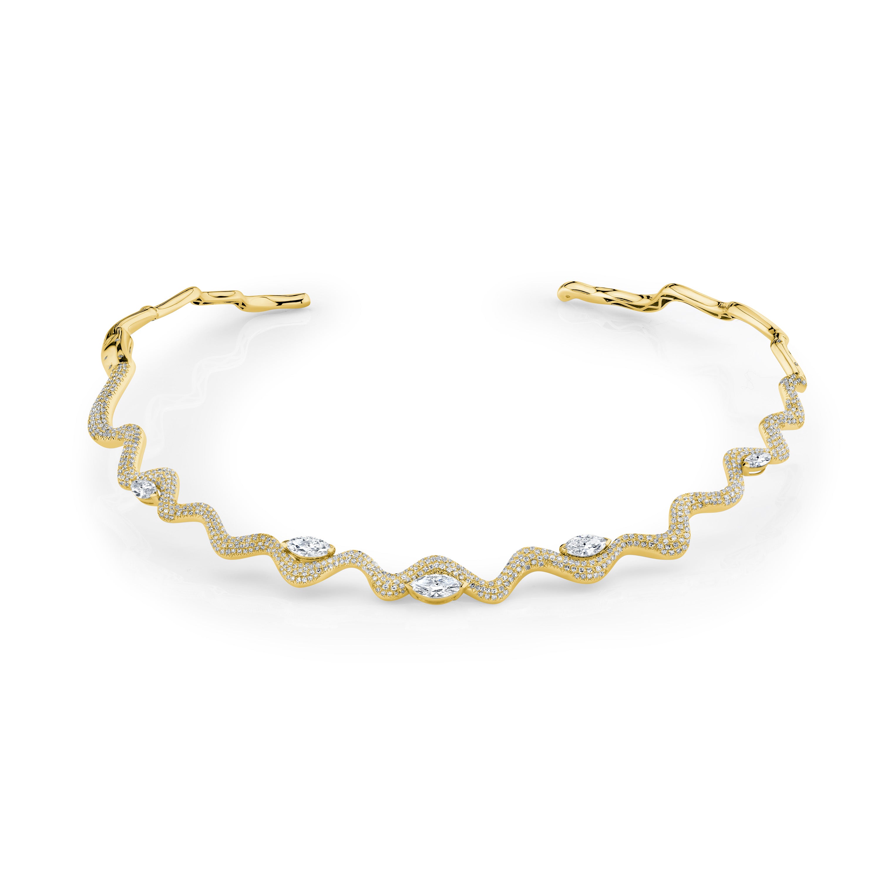 SHAY Diamond Marquise Wave Collar, 4.7ct, 18k gold, detail view