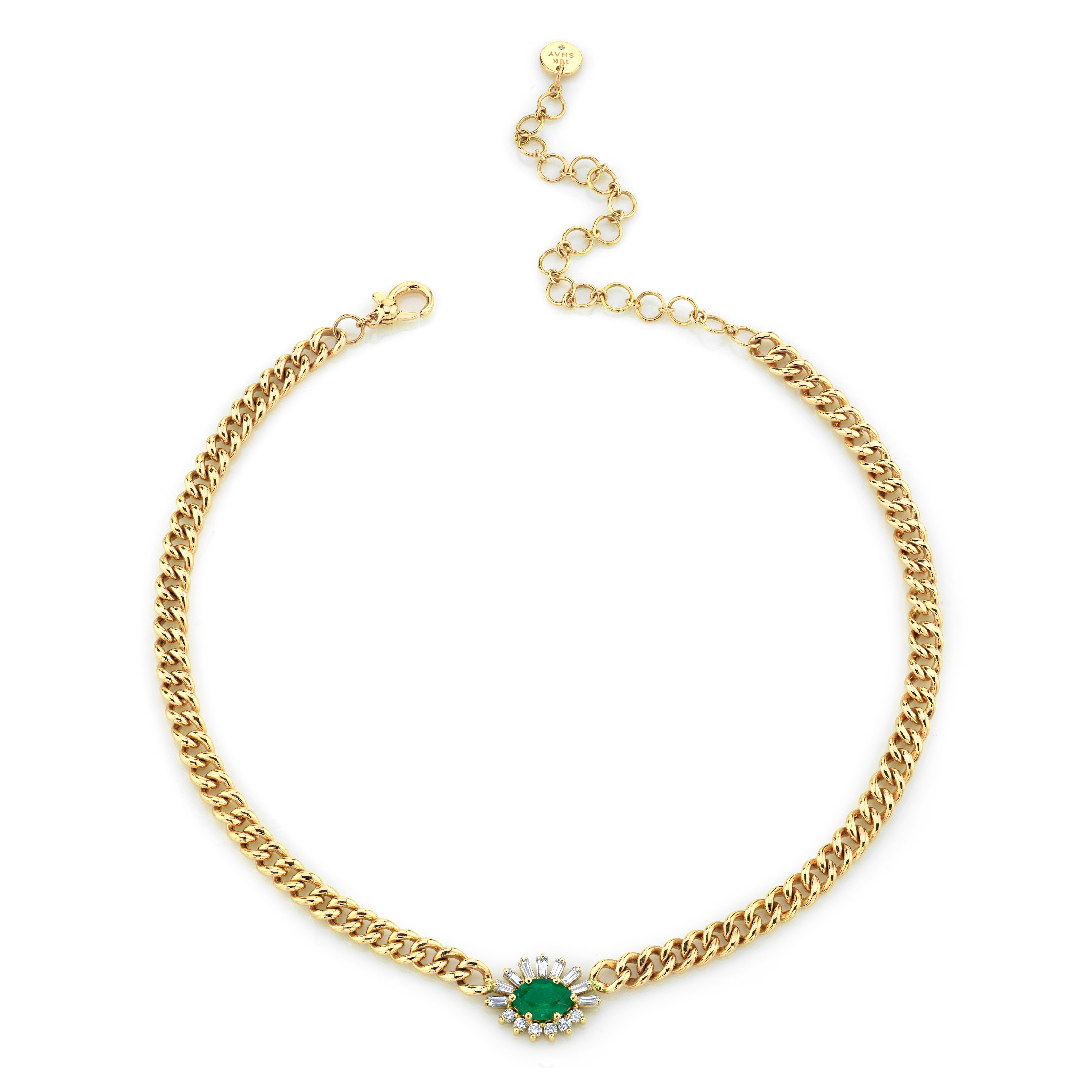 READY TO SHIP EMERALD & DIAMOND EVIL EYE MINI LINK NECKLACE