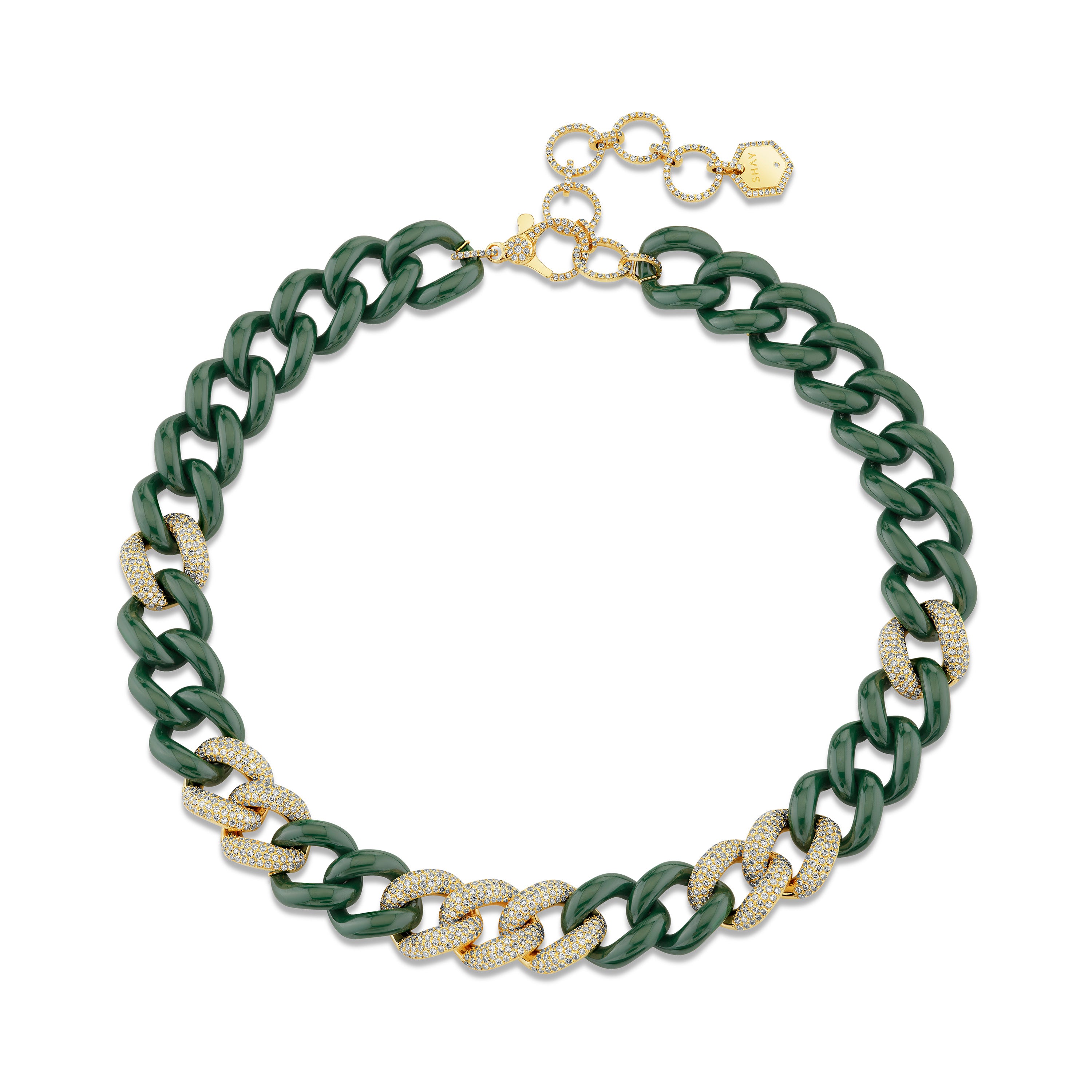 GREEN CERAMIC PAVE JUMBO LINK NECKLACE