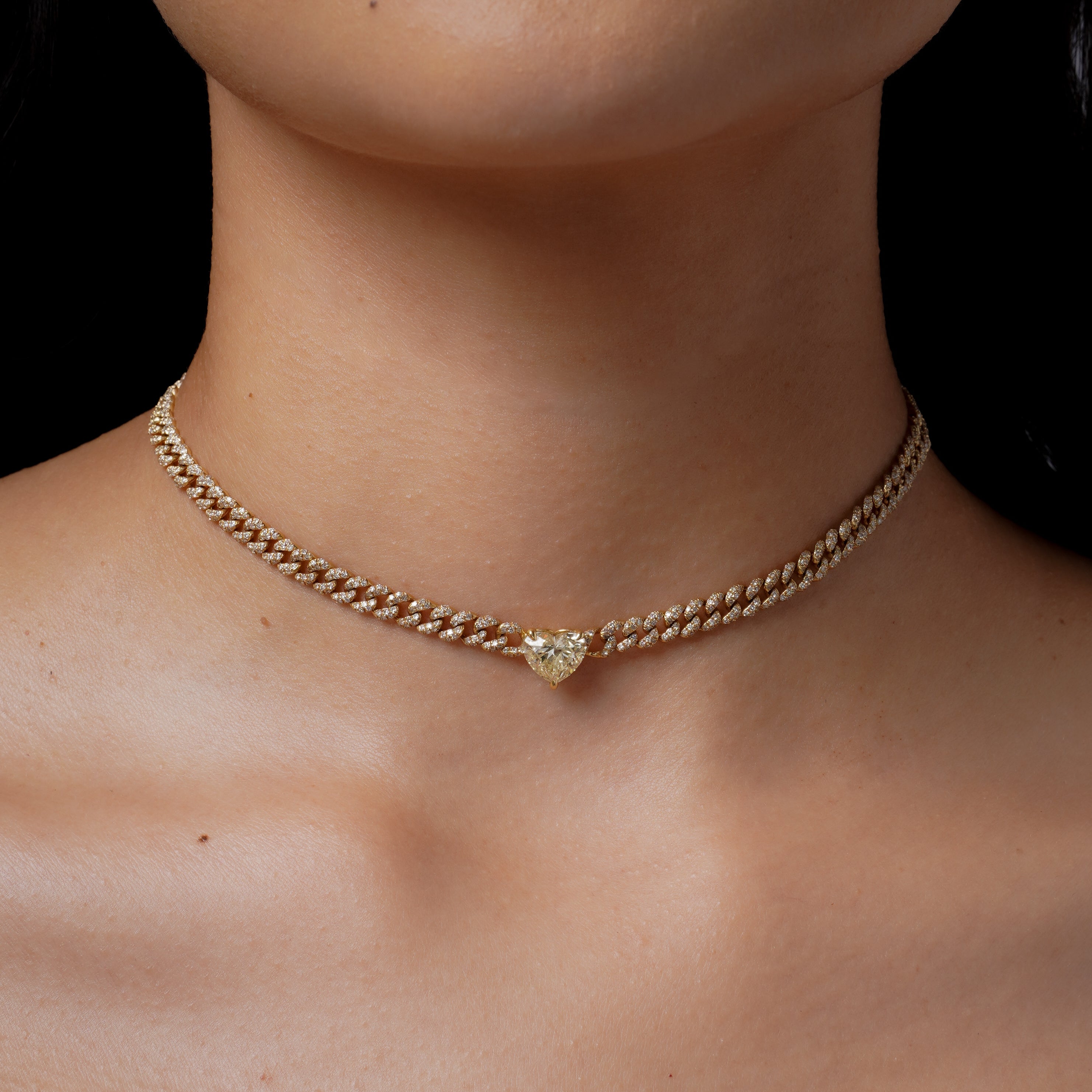 SHAY Yellow Diamond Heart Mini Link Necklace, 18k gold, alternate view