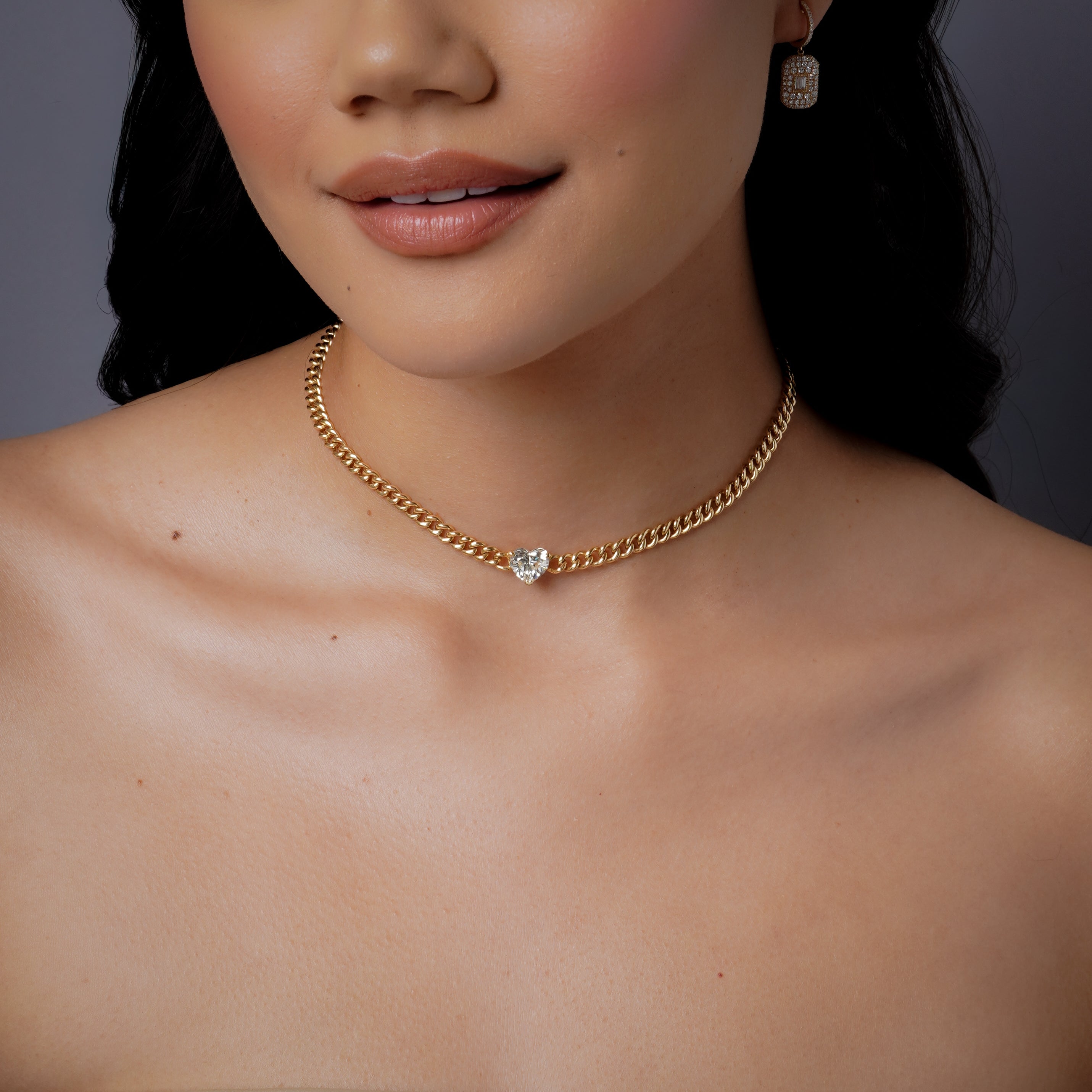 DIAMOND HEART MINI LINK NECKLACE