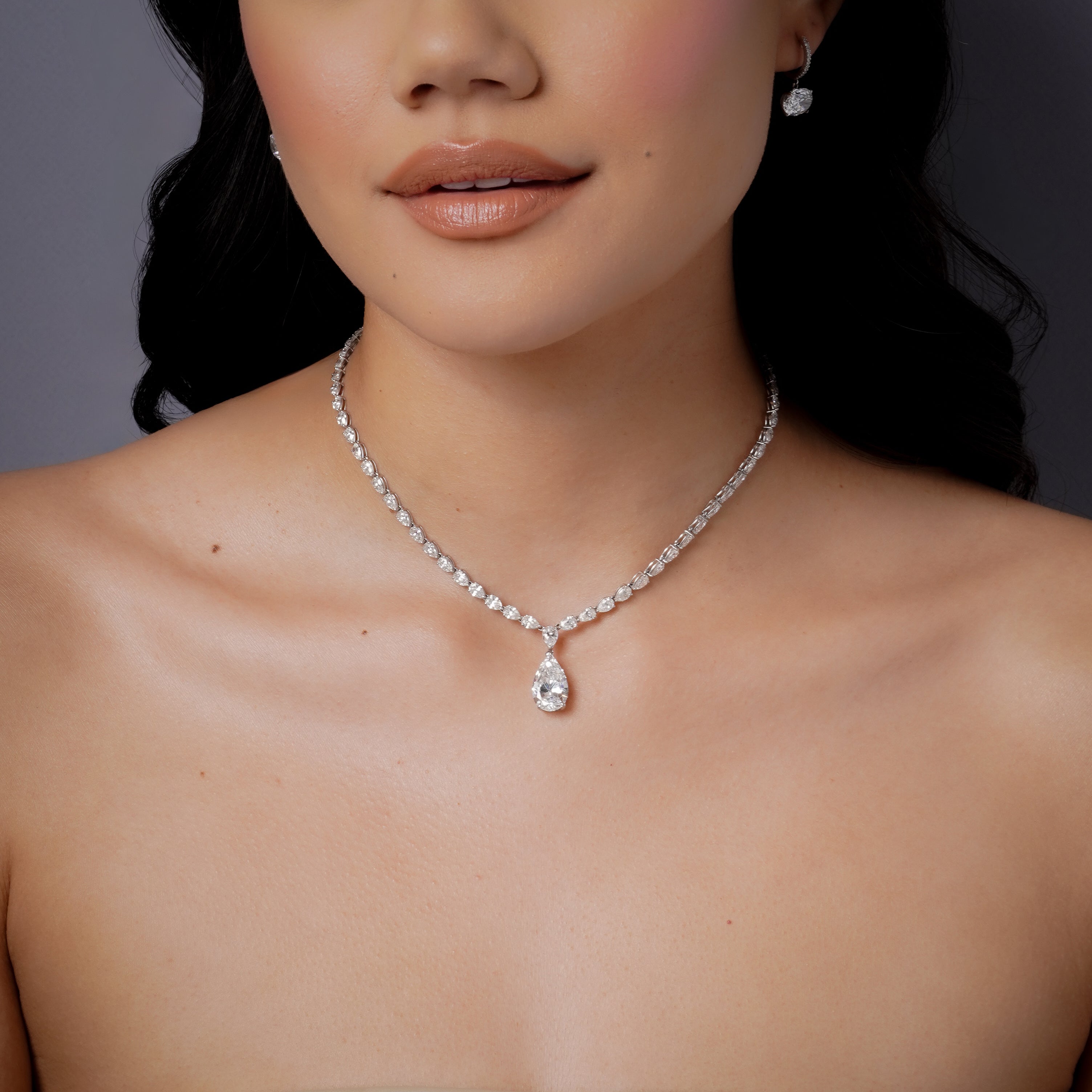 SHAY Diamond Teardrop Tennis Necklace, 5ct center, 18k gold, primary view