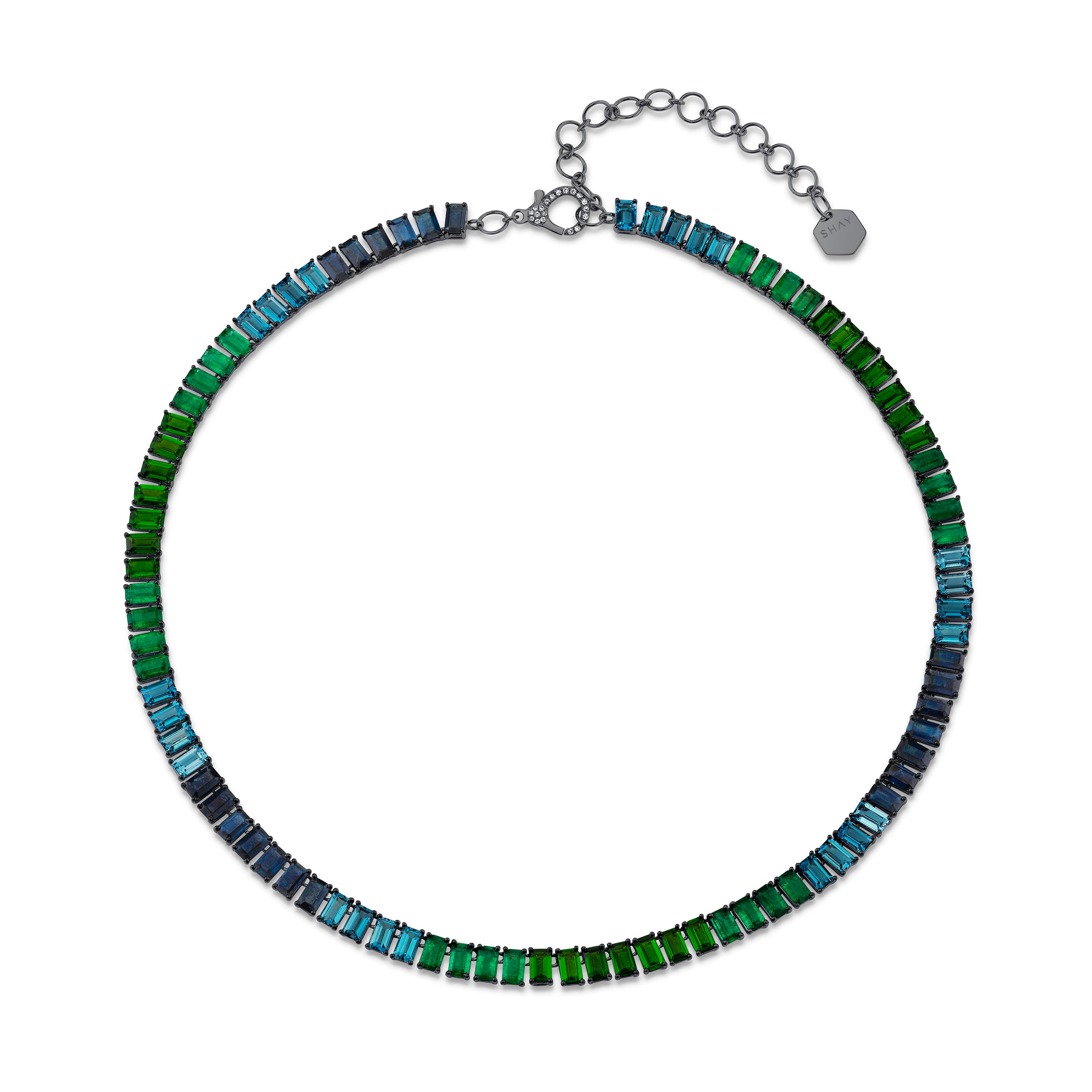 SHAY Emerald Ombre Eternity Necklace, 27.68ct, 18k gold, detail view