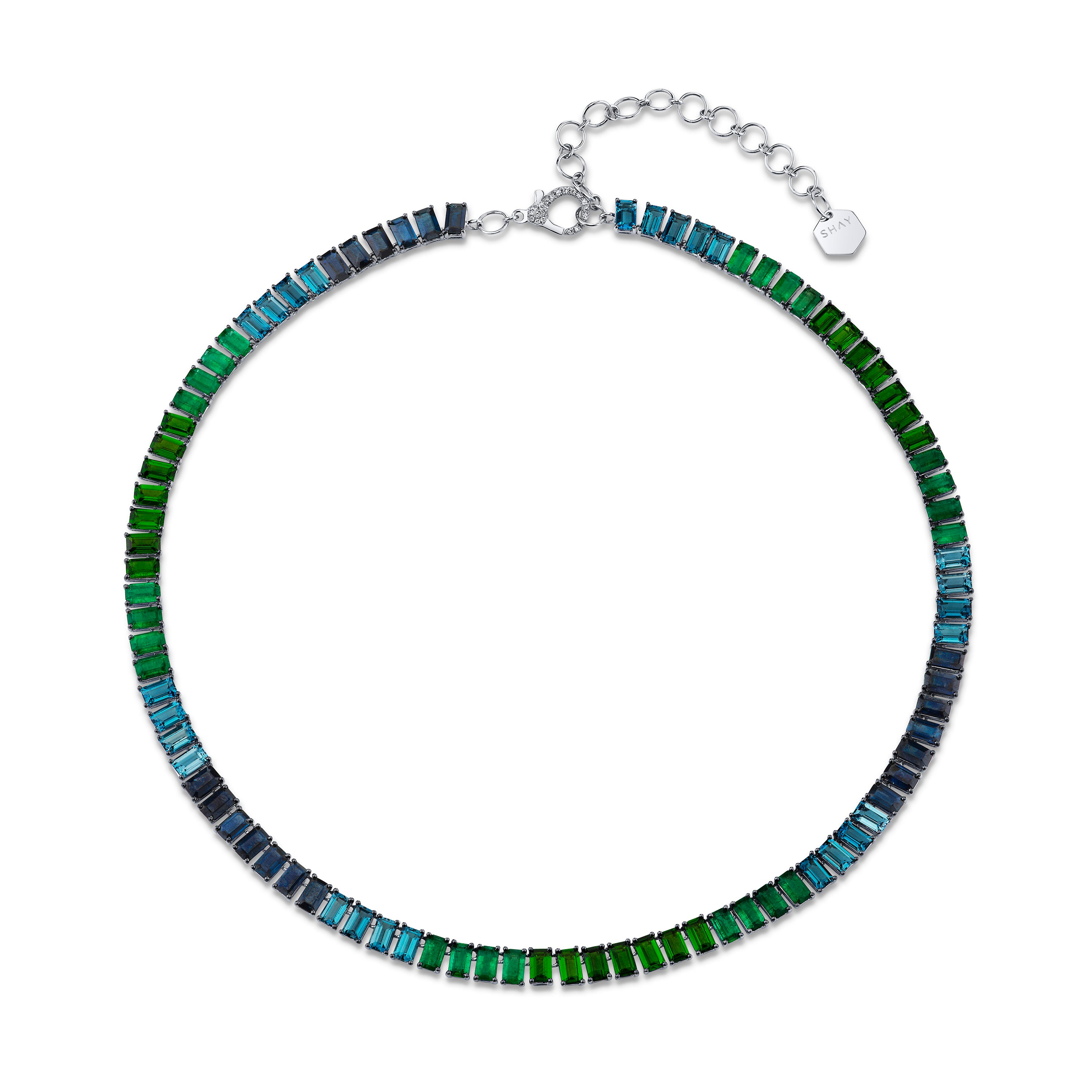 SHAY Emerald Ombre Eternity Necklace, 27.68ct, 18k gold, side view