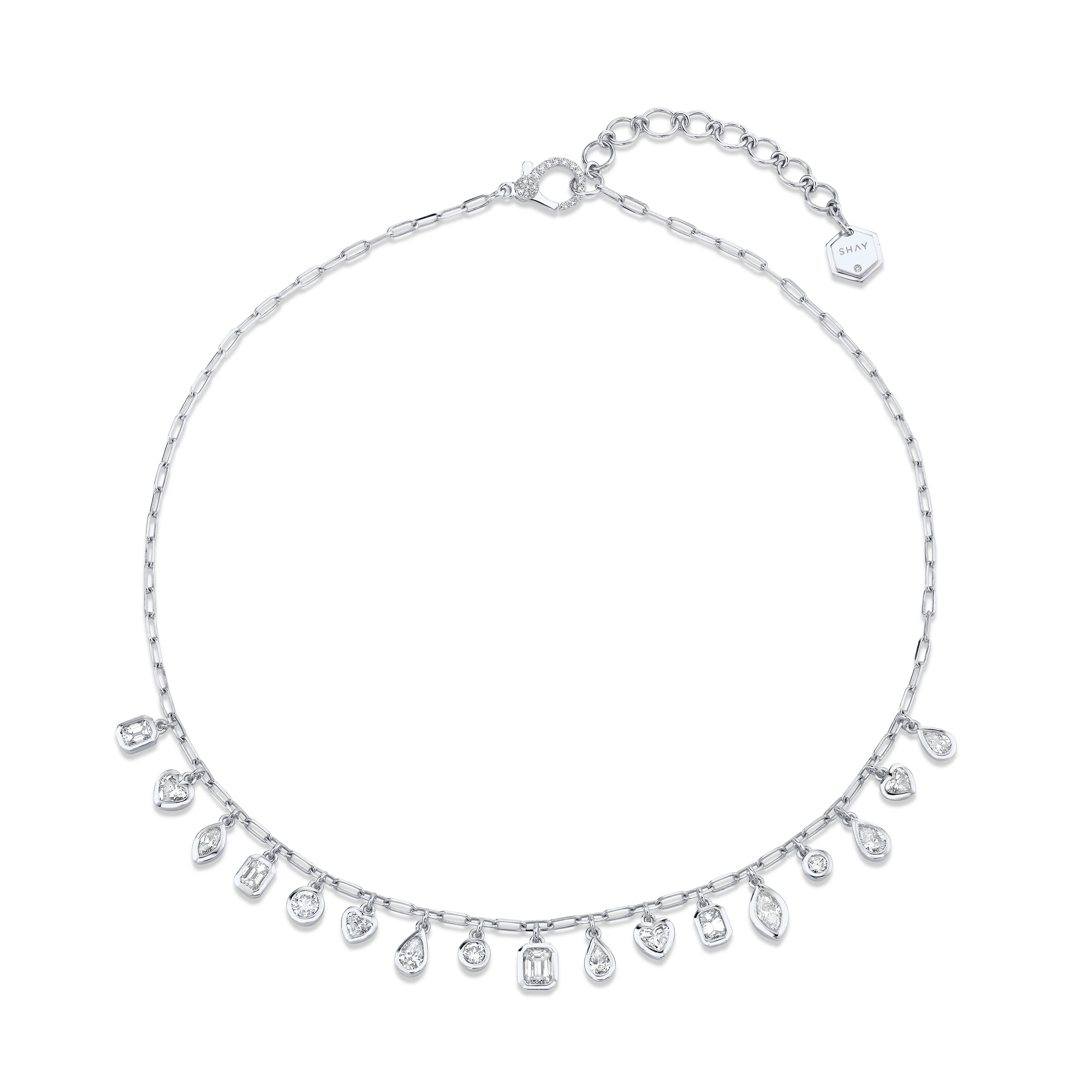 SHAY Diamond Mixed Bezel Drop Necklace, 4.58ct, 18k gold, side view