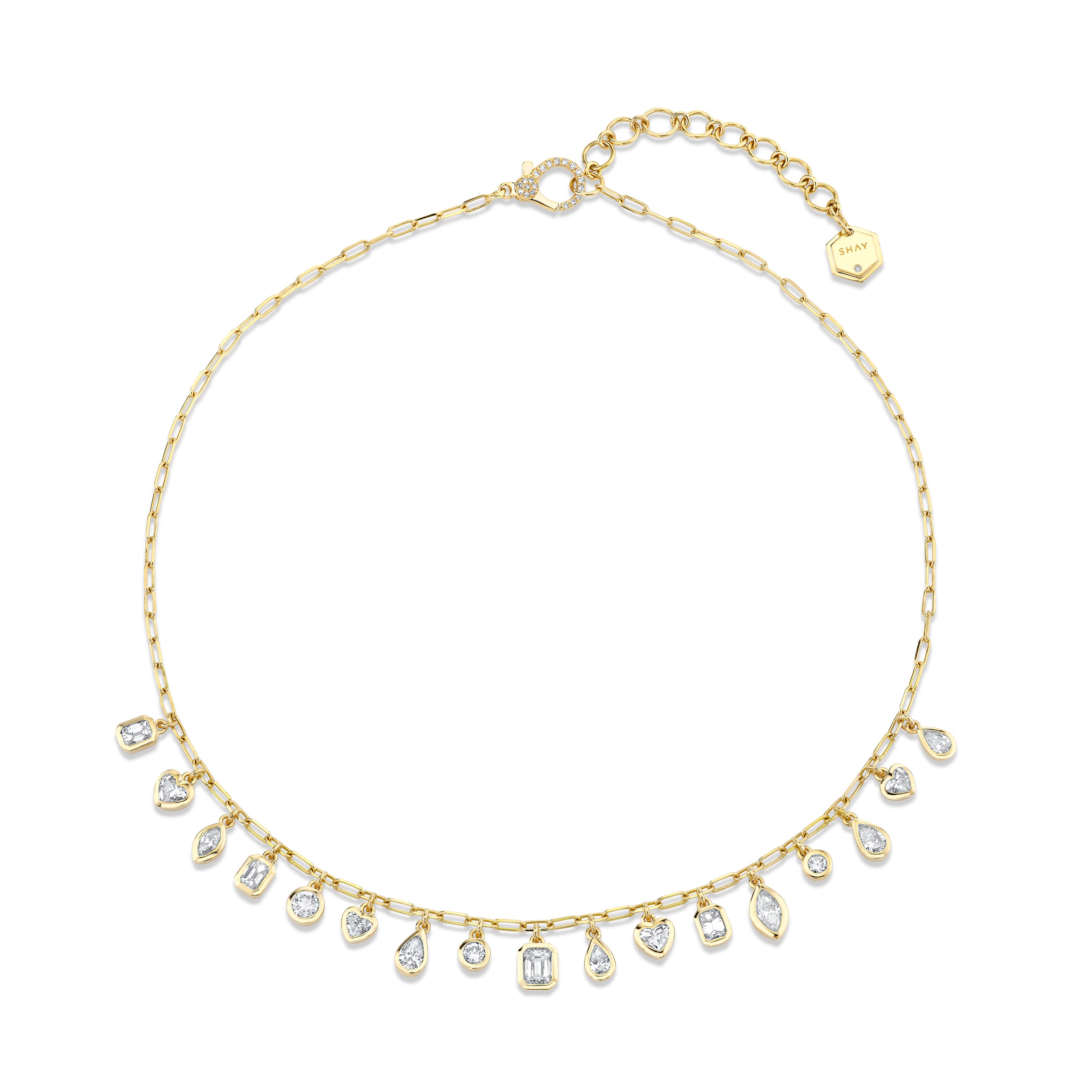 SHAY Diamond Mixed Bezel Drop Necklace, 4.58ct, 18k gold, detail view