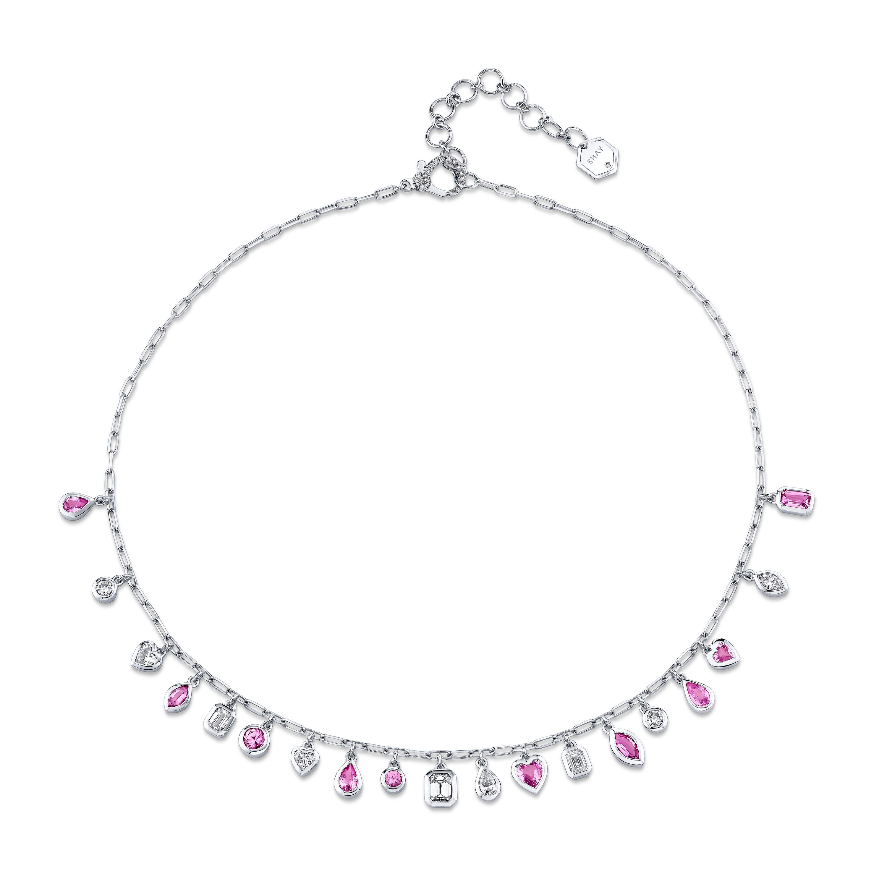 PINK SAPPHIRE & DIAMOND MIXED DROP NECKLACE