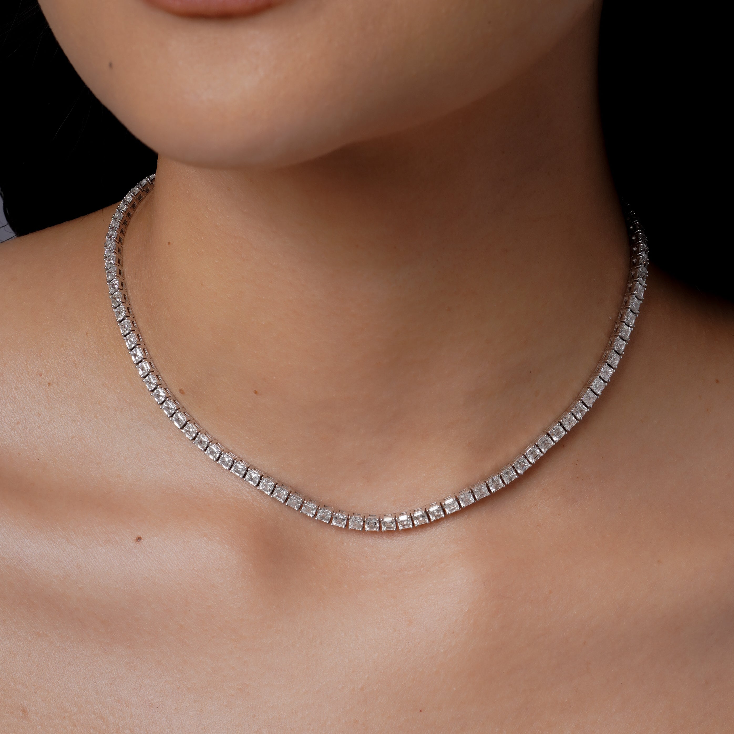SHAY Diamond Asscher Tennis Necklace, 20.32ct, 18k gold, alternate view