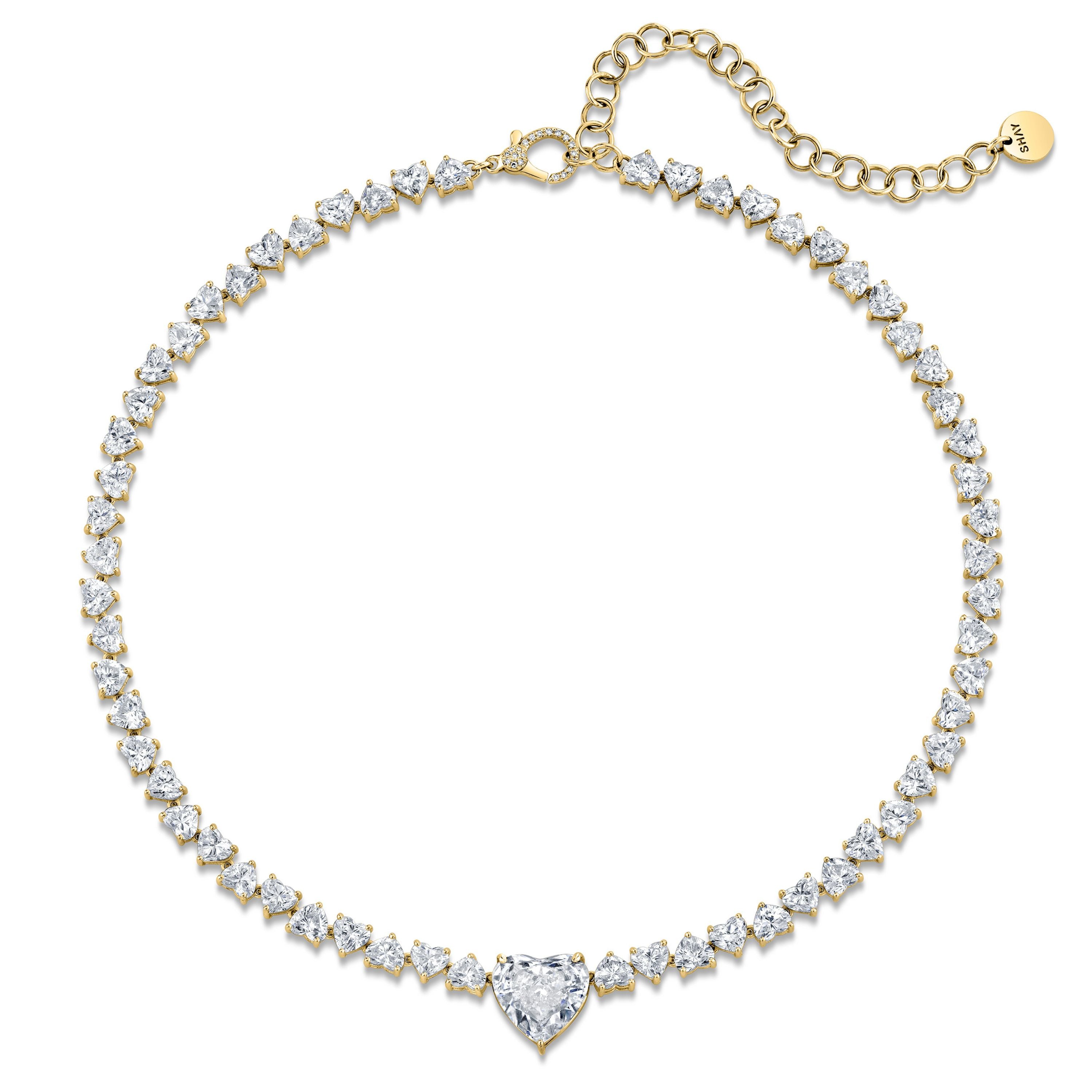 SHAY Diamond Heart Center Tennis Necklace, 18k gold, side view