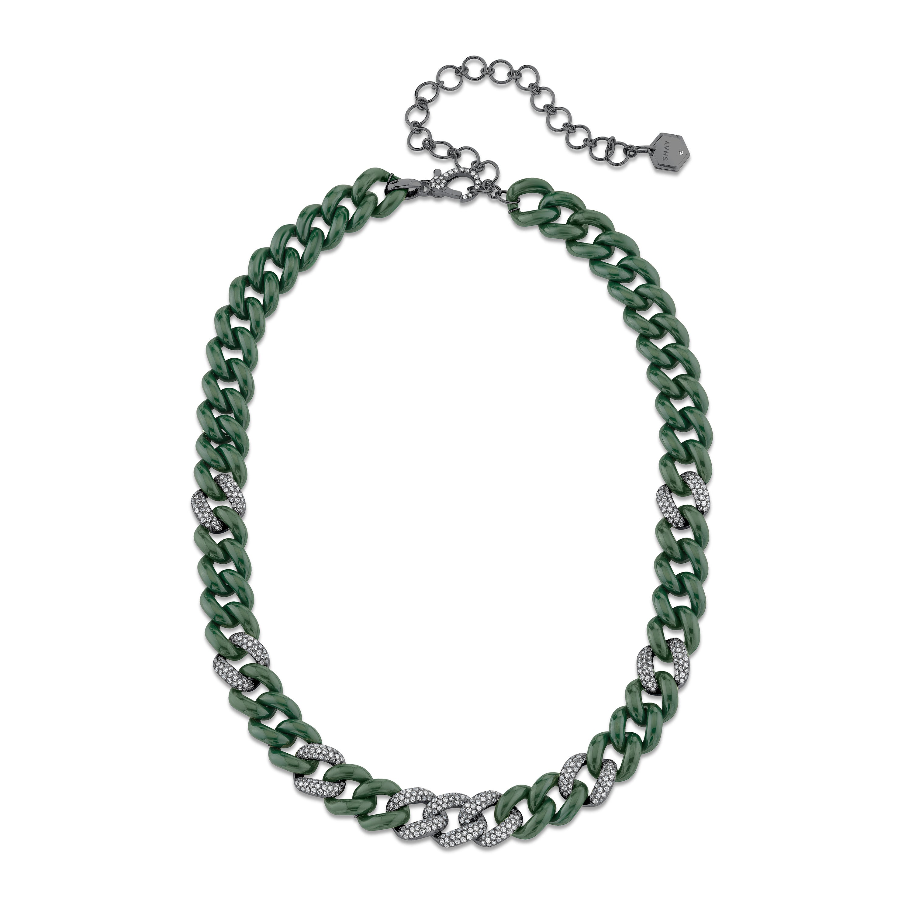 GREEN CERAMIC PAVE ESSENTIAL LINK NECKLACE