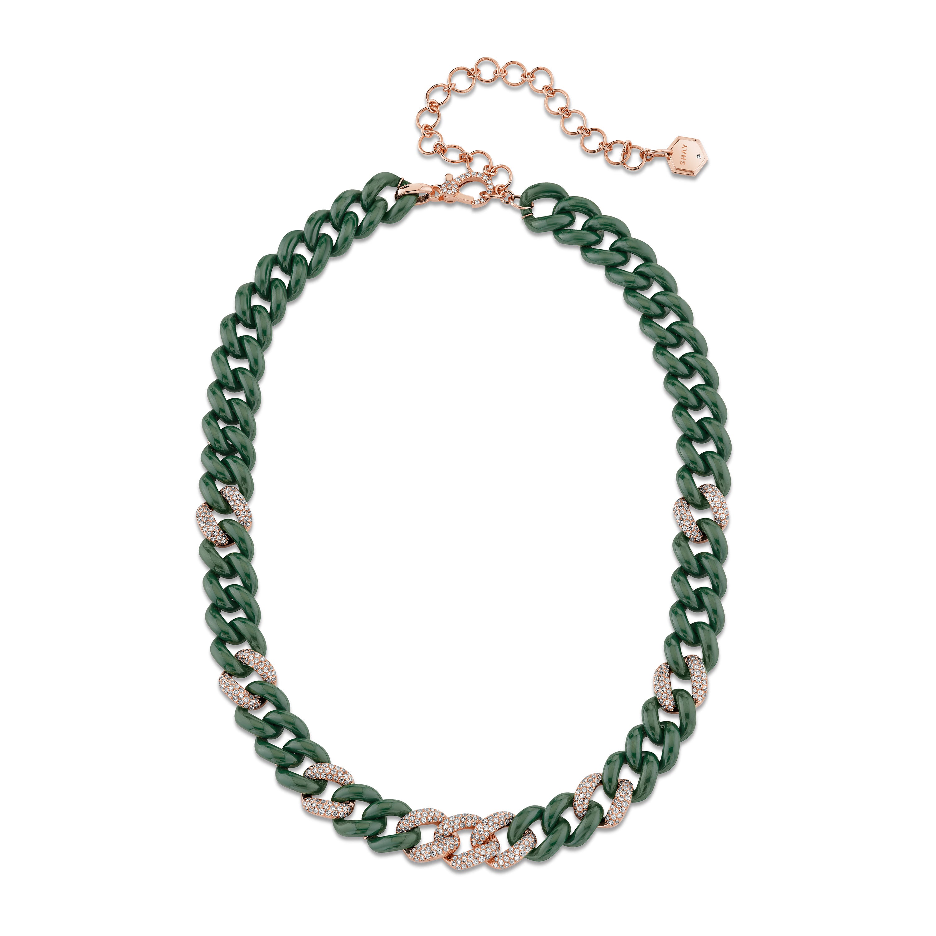 GREEN CERAMIC PAVE ESSENTIAL LINK NECKLACE