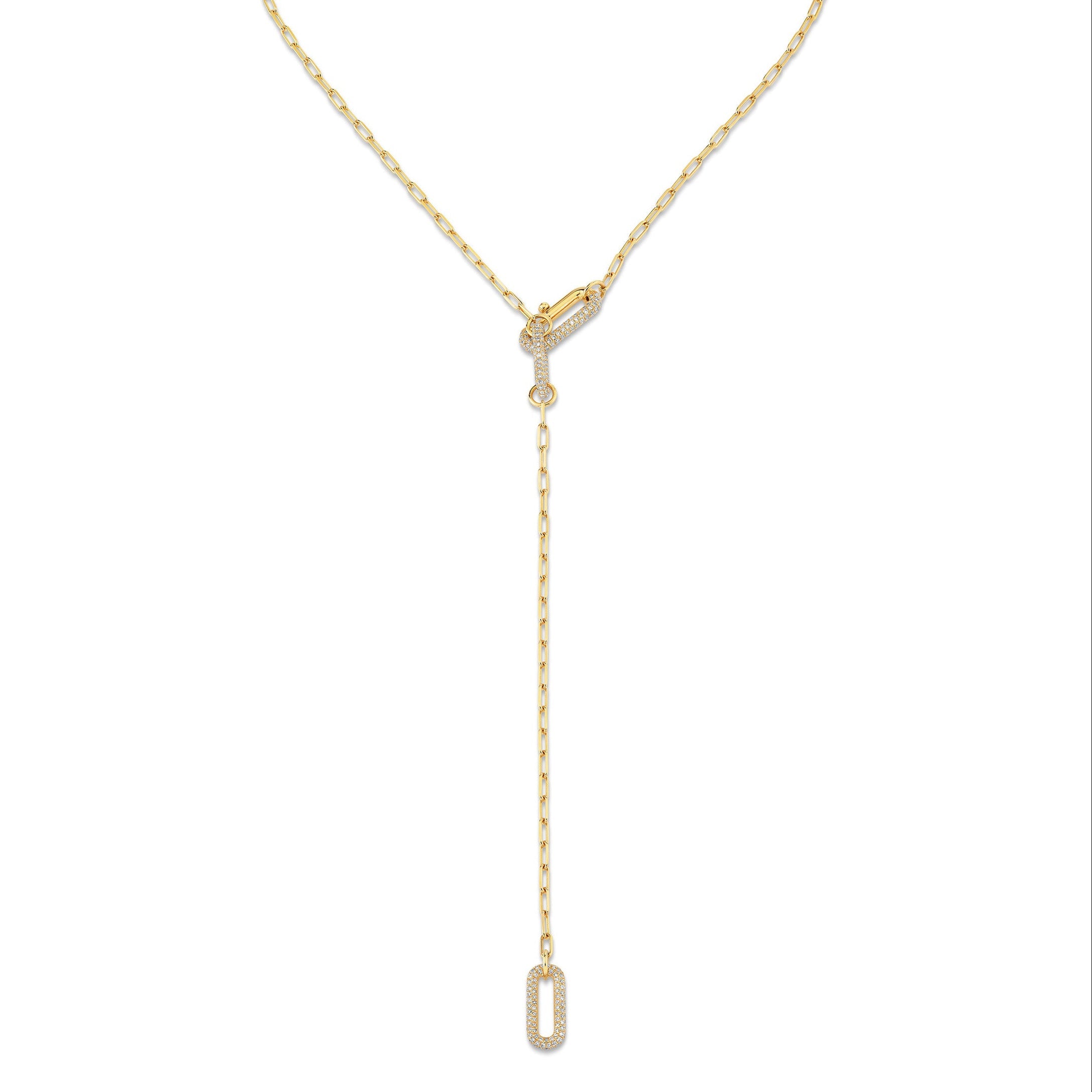 SHAY Diamond Pave Mini Cable Lariat, 2.45ct, 18k gold, side view