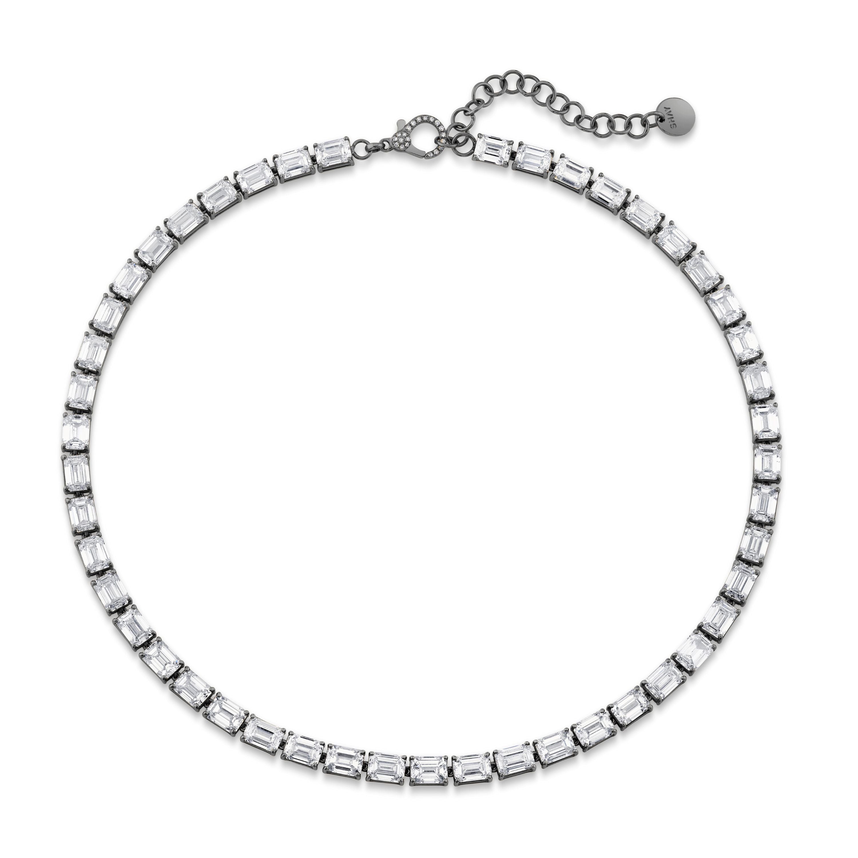 SHAY Diamond Emerald Cut East West Tennis Necklace, 38ct, 18k gold, additional view