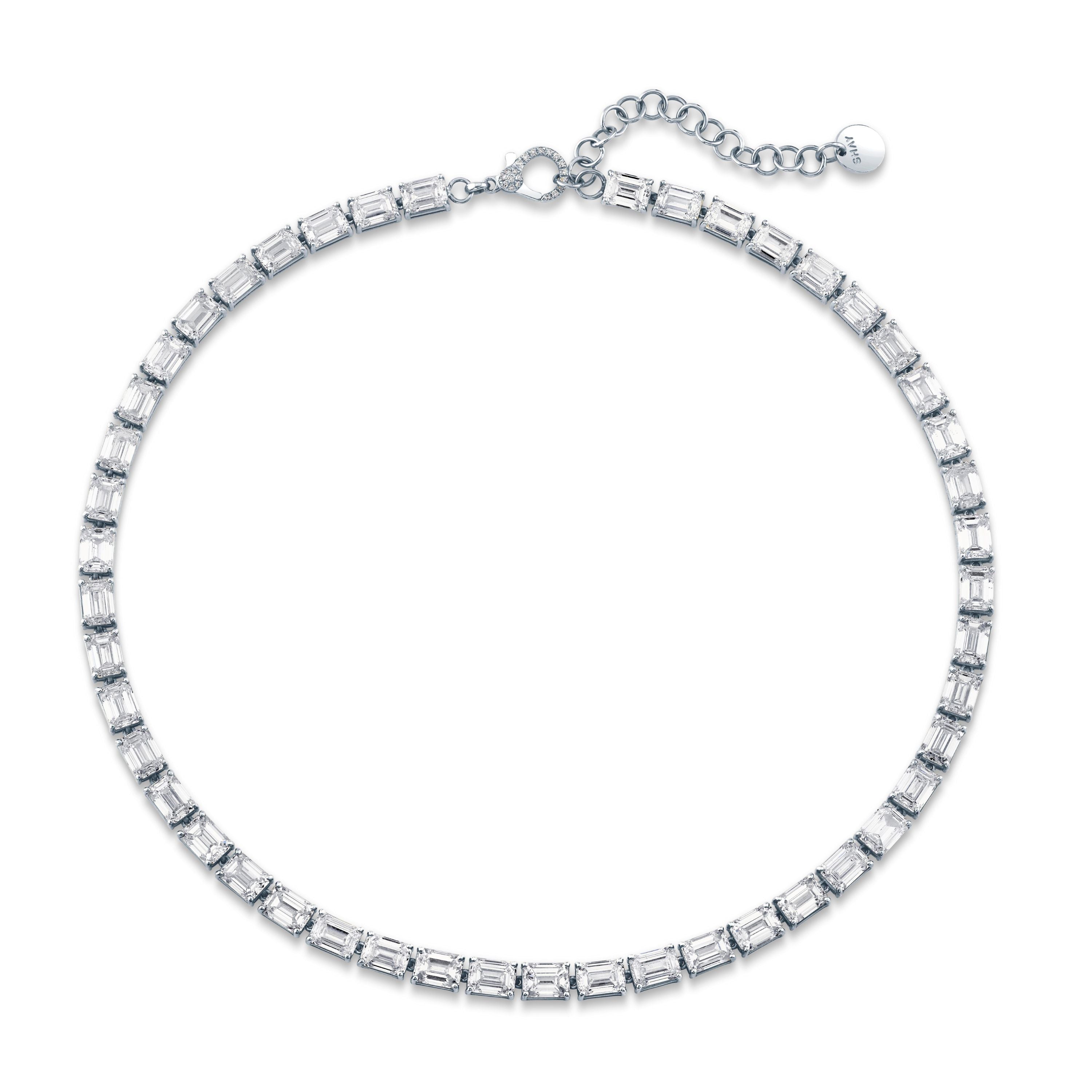 SHAY Diamond Emerald Cut East West Tennis Necklace, 38ct, 18k gold, additional view 2