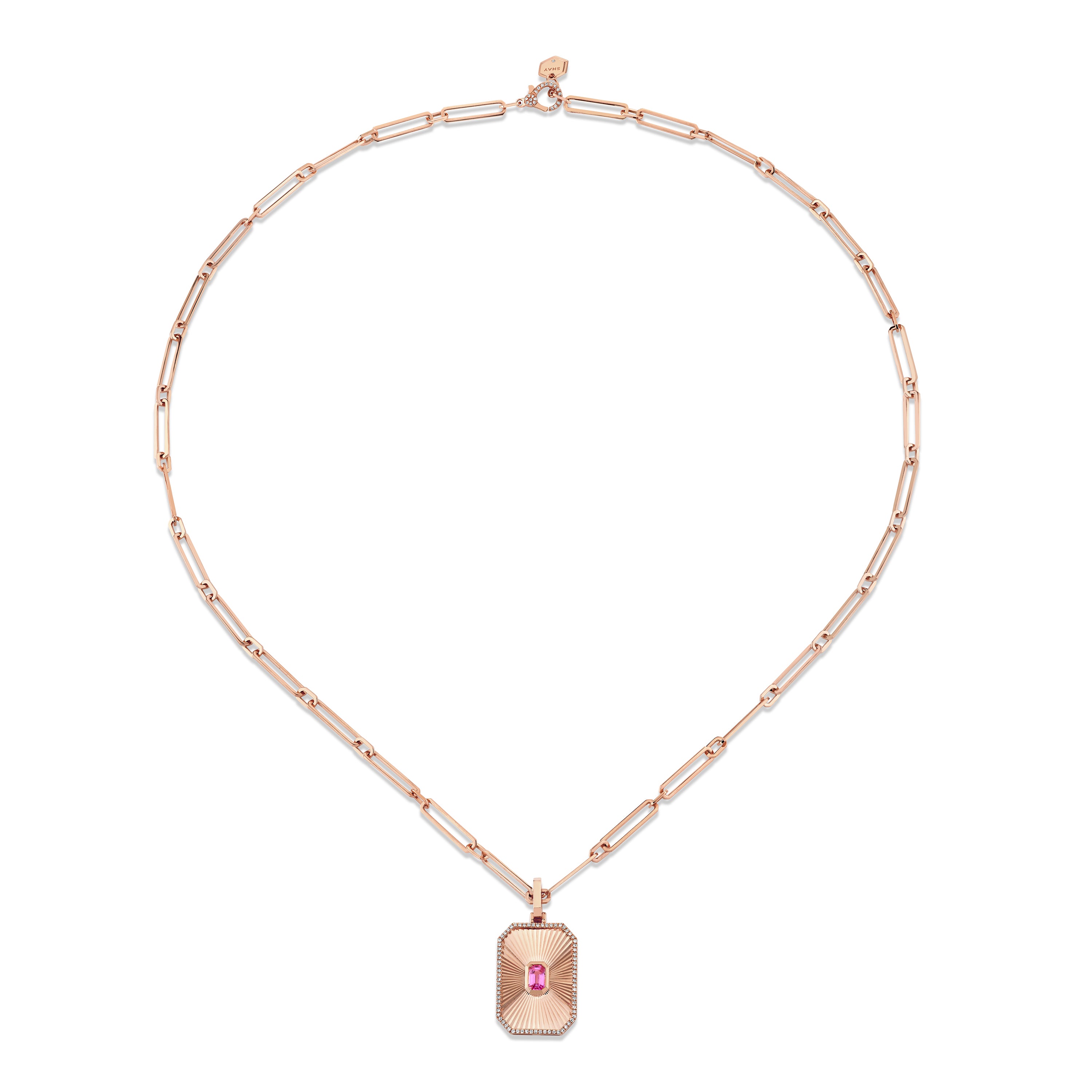 READY TO SHIP PINK SAPPHIRE RADIANT DECO NECKLACE