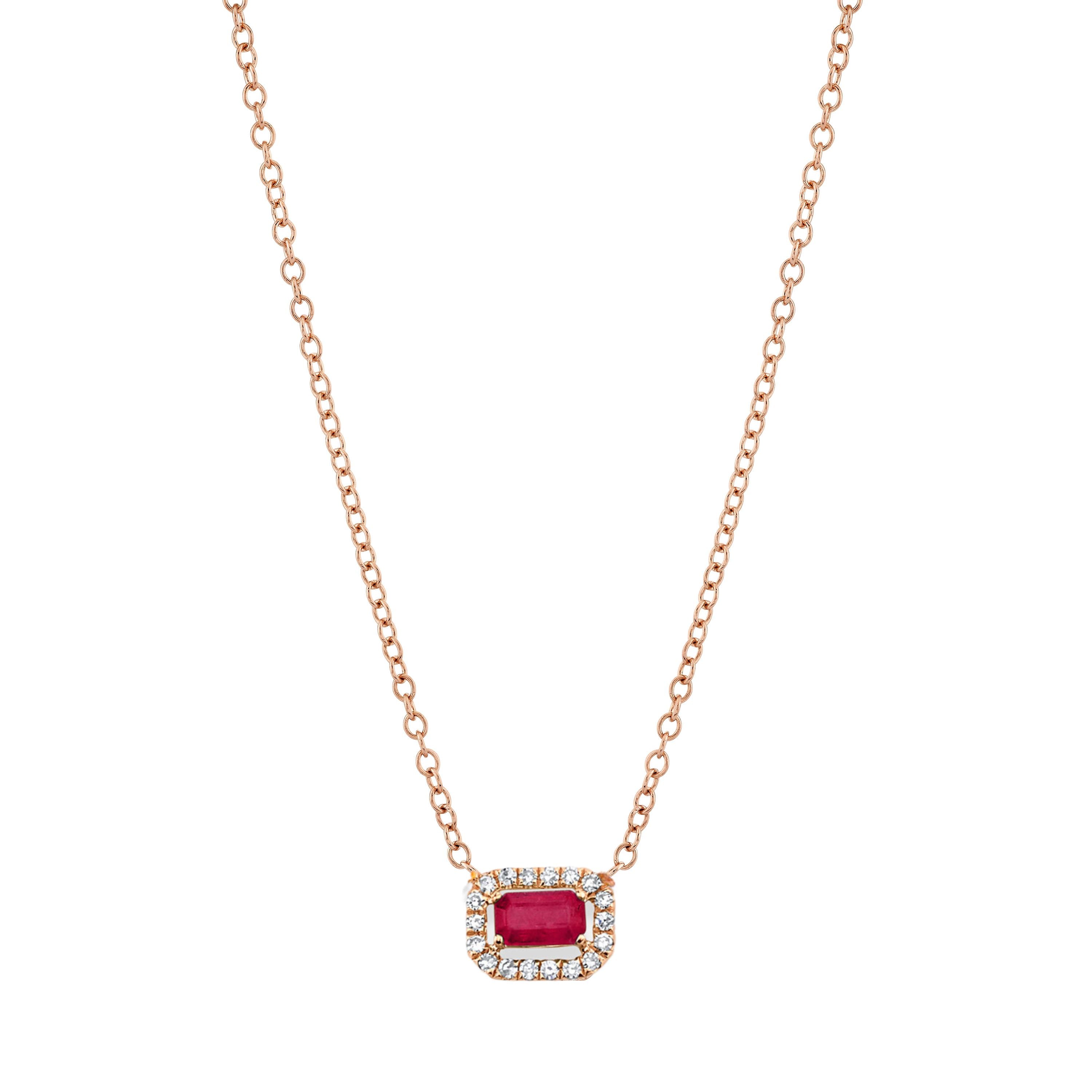 READY TO SHIP RUBY & DIAMOND MINI HALO NECKLACE