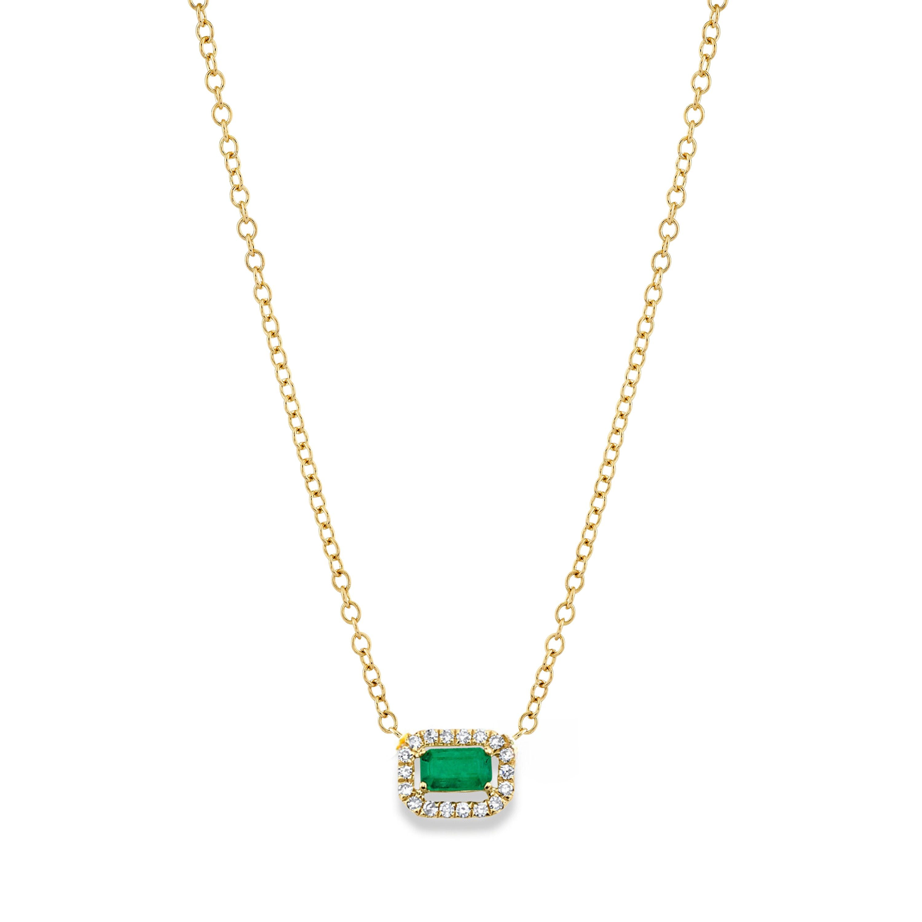 READY TO SHIP DIAMOND & EMERALD MINI HALO NECKLACE