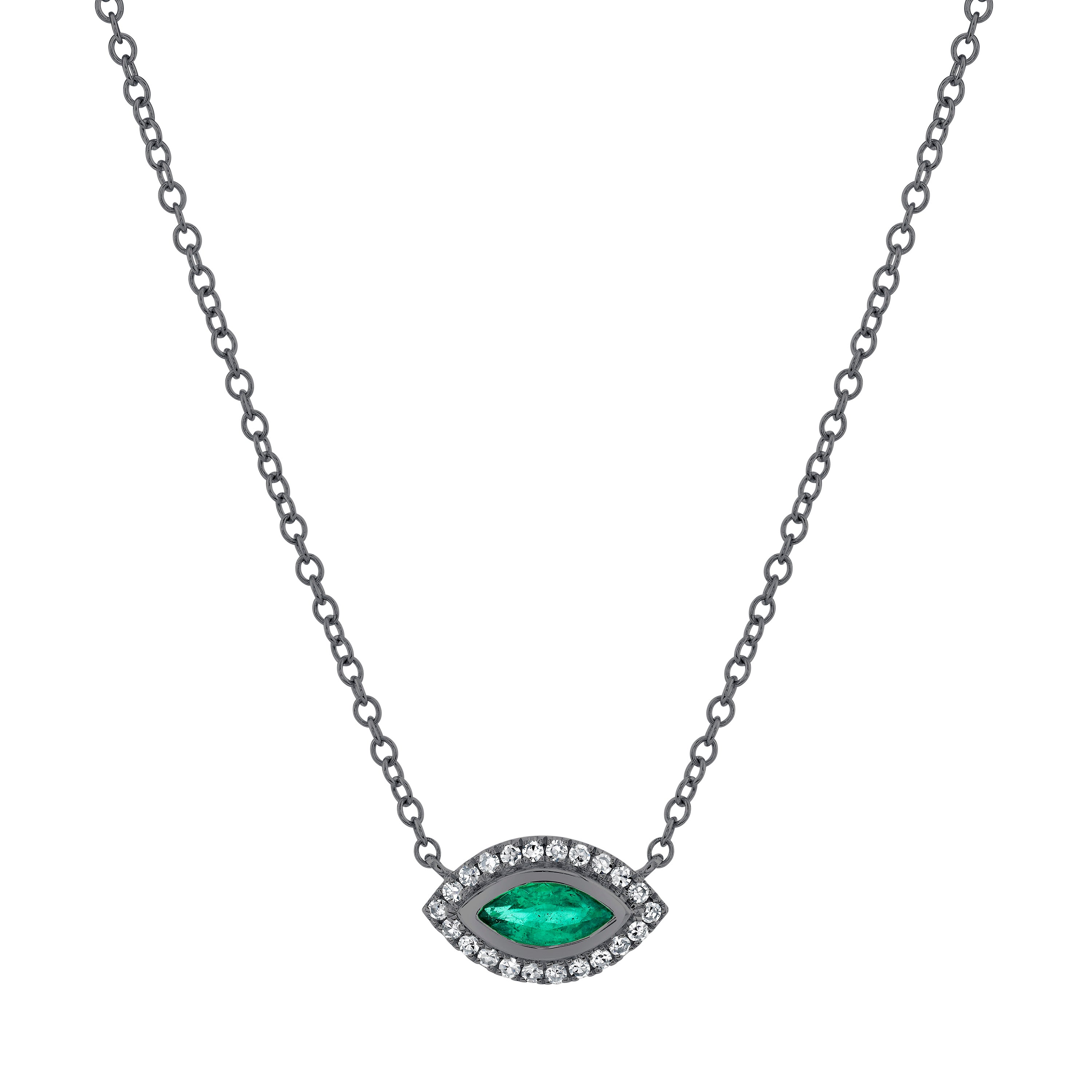 EMERALD & DIAMOND MINI EVIL EYE NECKLACE
