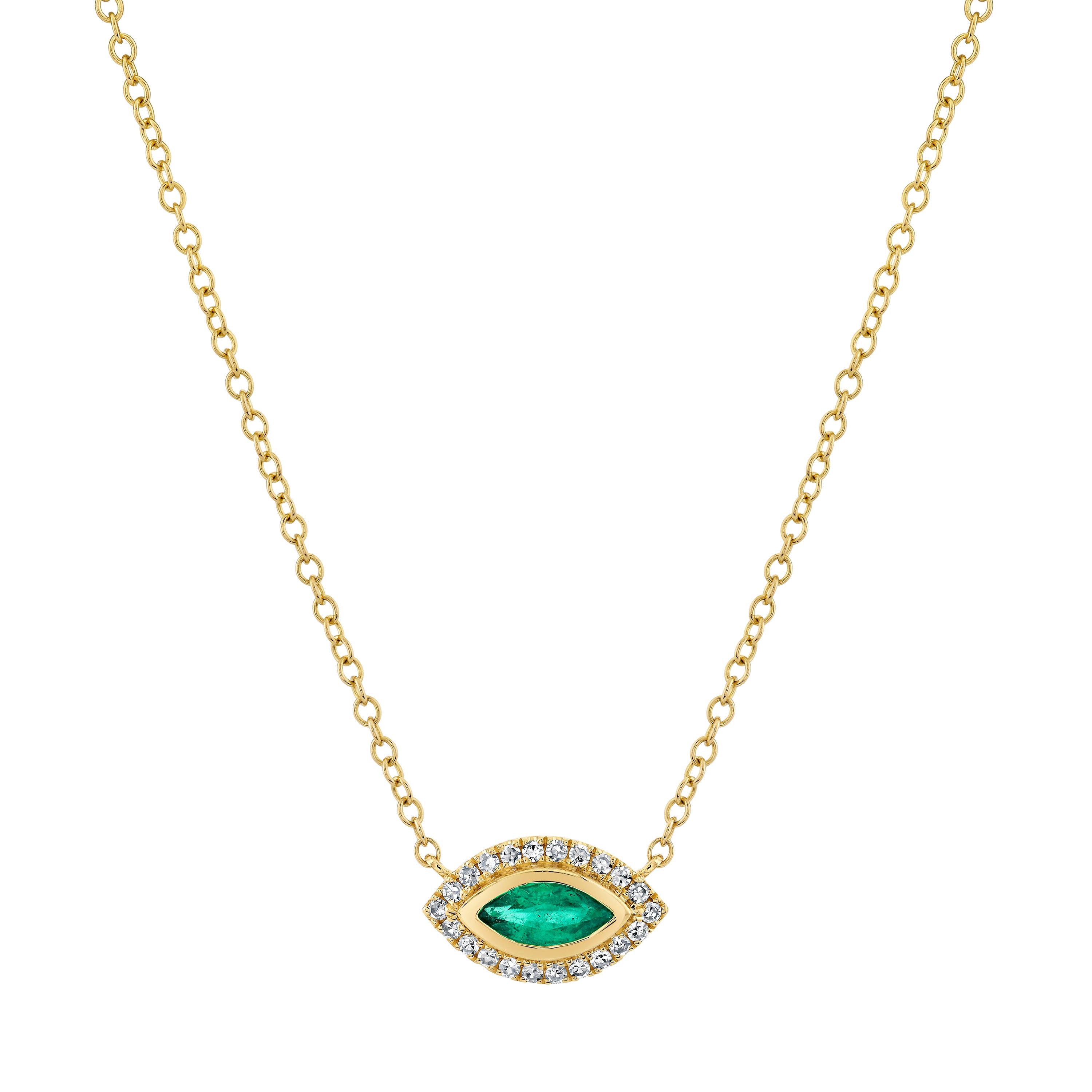 SHAY Emerald & Diamond Mini Evil Eye Necklace, 0.38ct, 18k gold, detail view