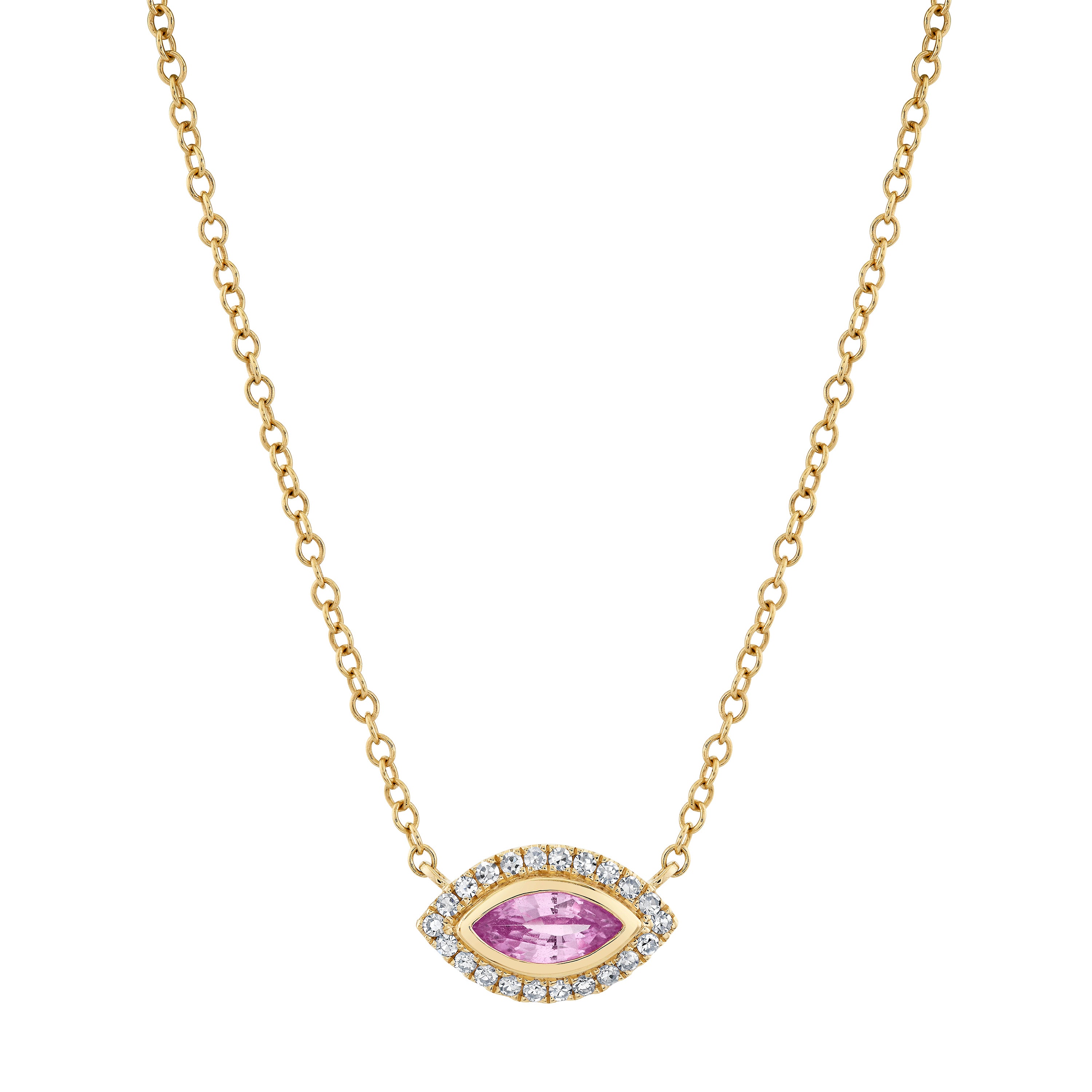 PINK SAPPHIRE & DIAMOND MINI EVIL EYE NECKLACE