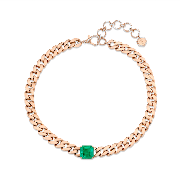 SHAY Emerald Solid Gold Flat Link Choker, 8.5ct, 18k gold, side view