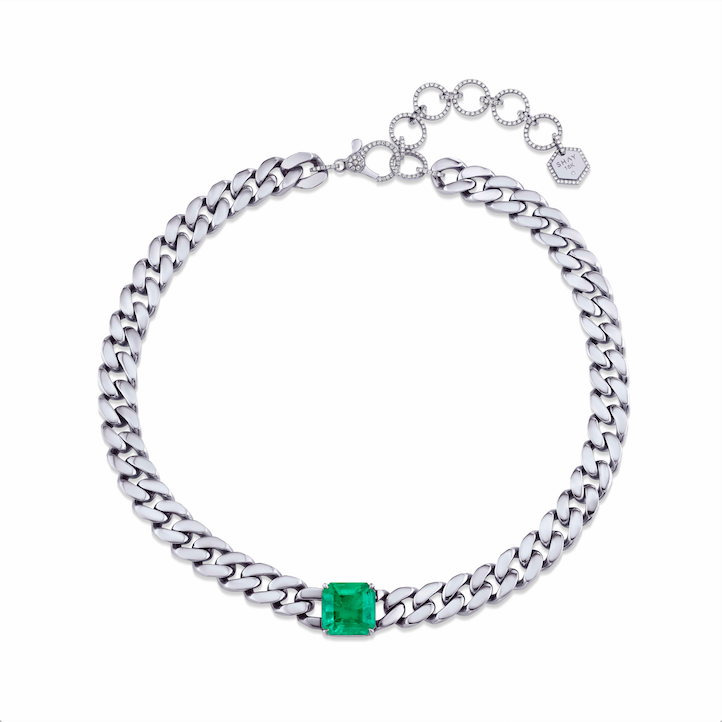SHAY Emerald Solid Gold Flat Link Choker, 8.5ct, 18k gold, additional view