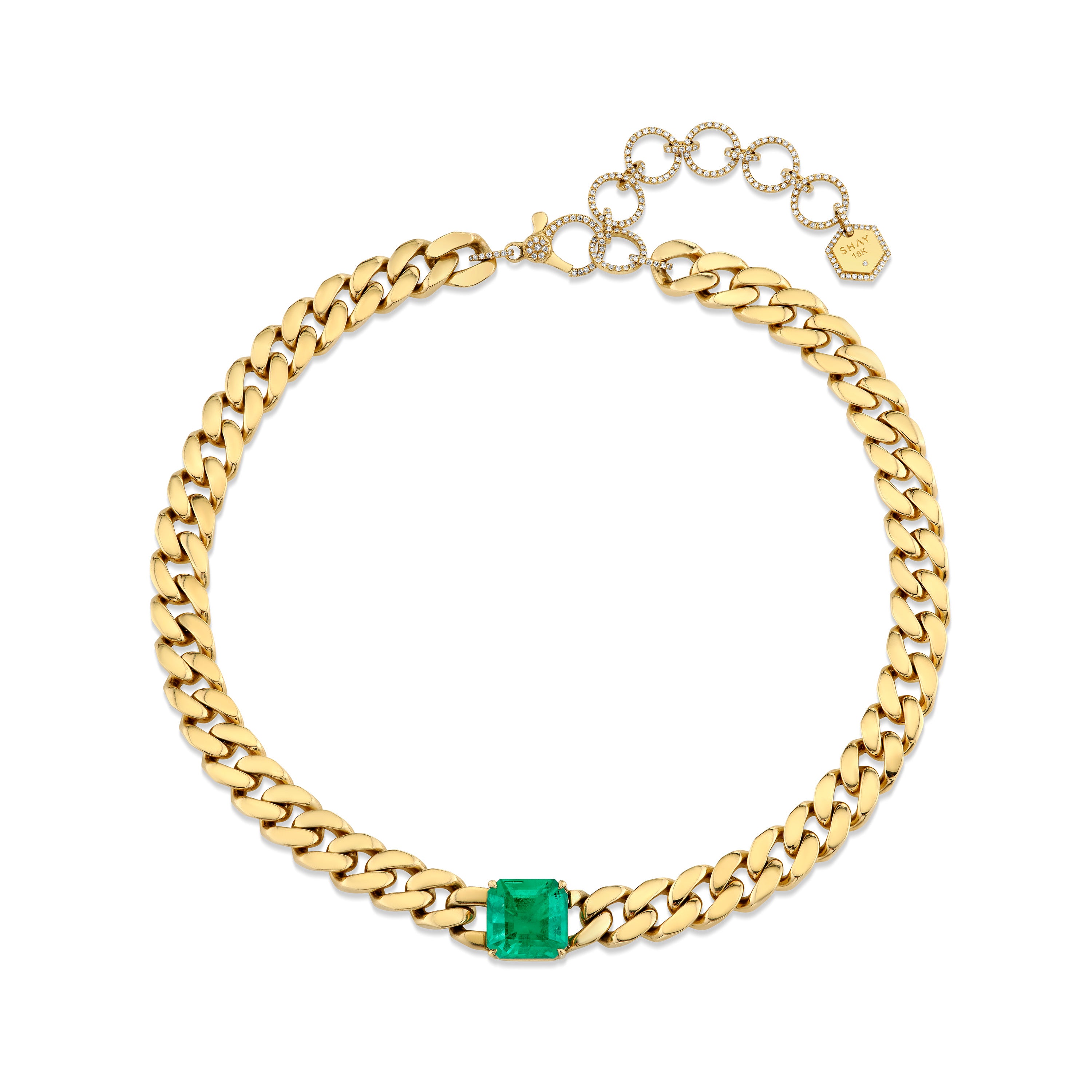 SHAY Emerald Solid Gold Flat Link Choker, 8.5ct, 18k gold, detail view