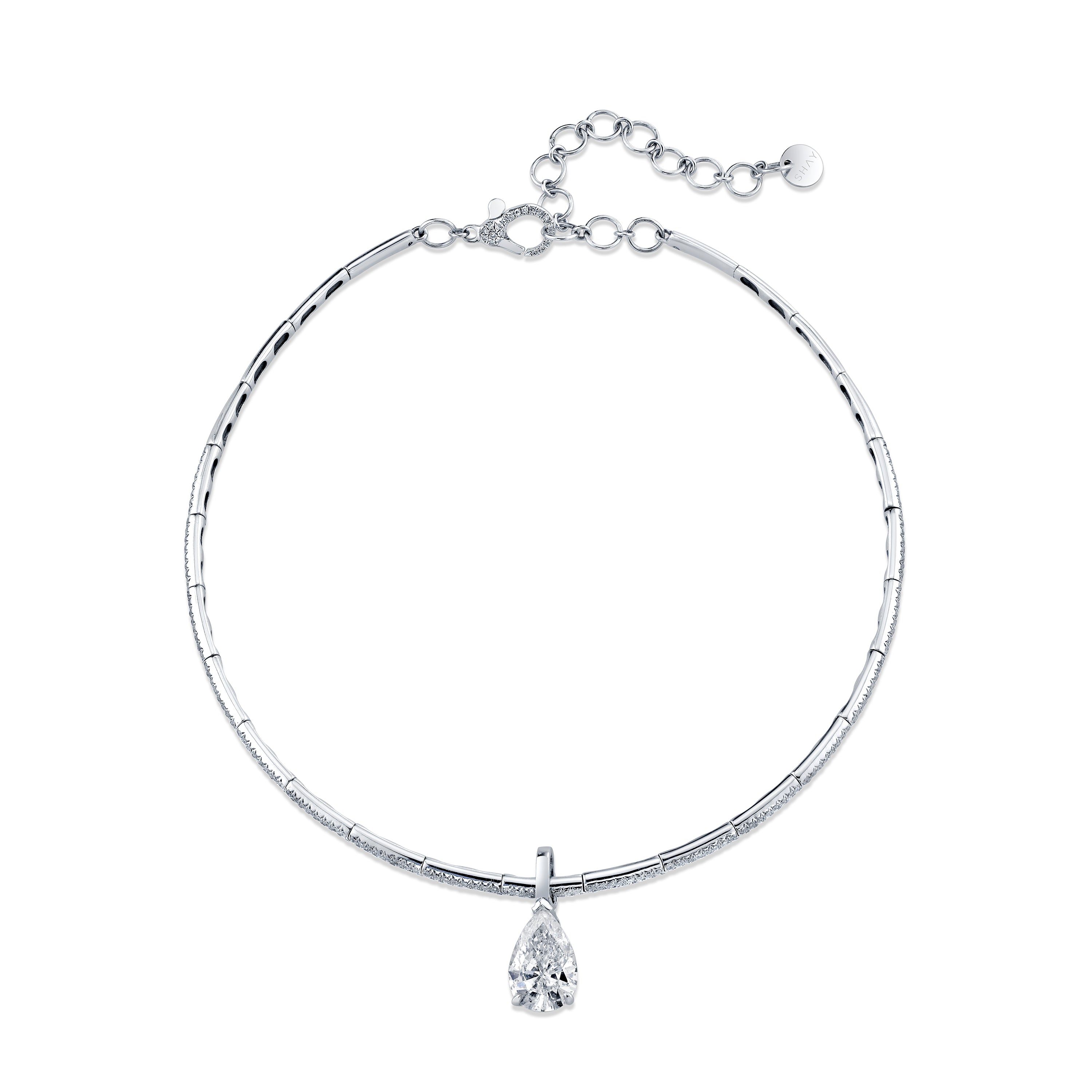 SHAY Diamond Pear Drop Collar Necklace, 5.05ct, 18k gold, detail view