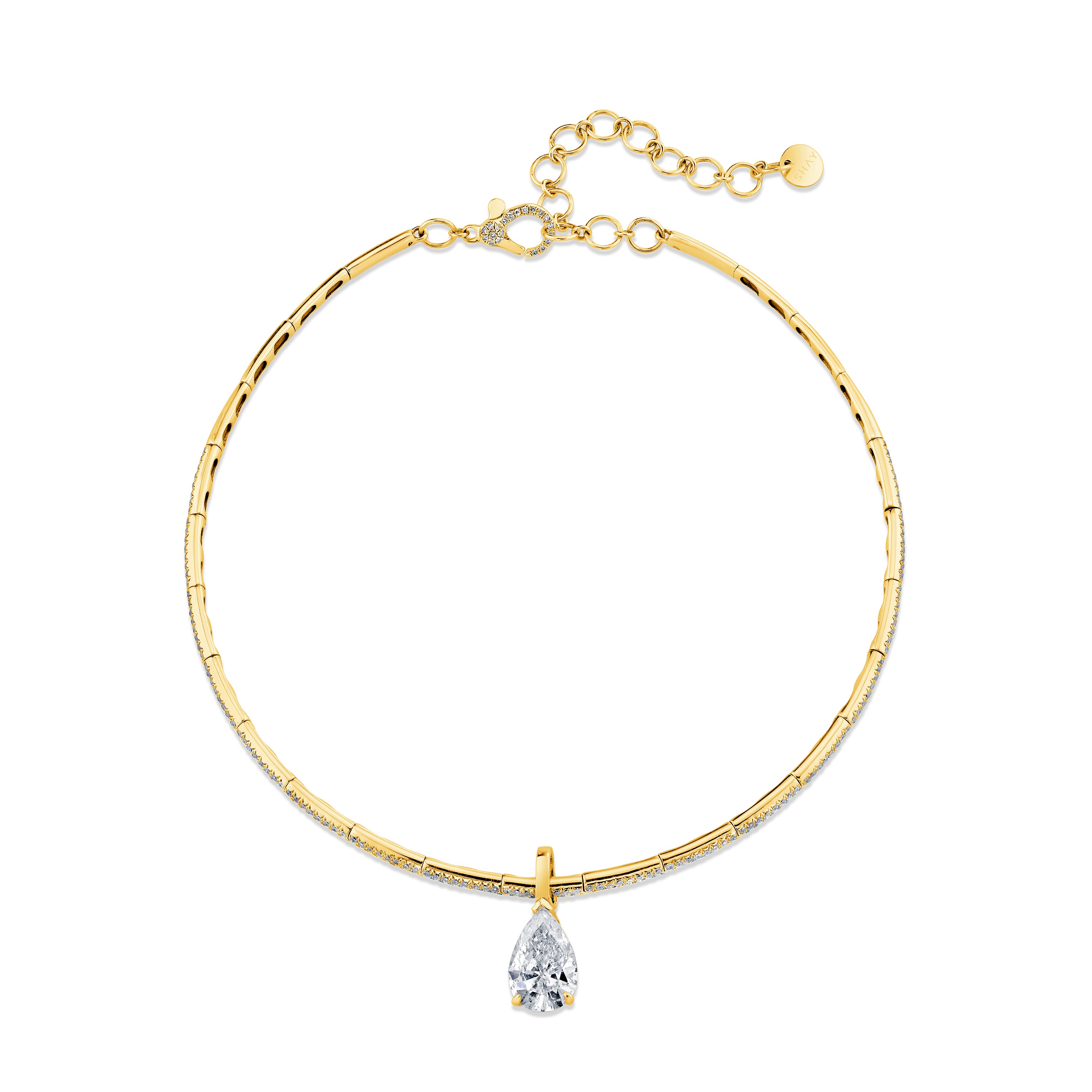 SHAY Diamond Pear Drop Collar Necklace, 5.05ct, 18k gold, side view