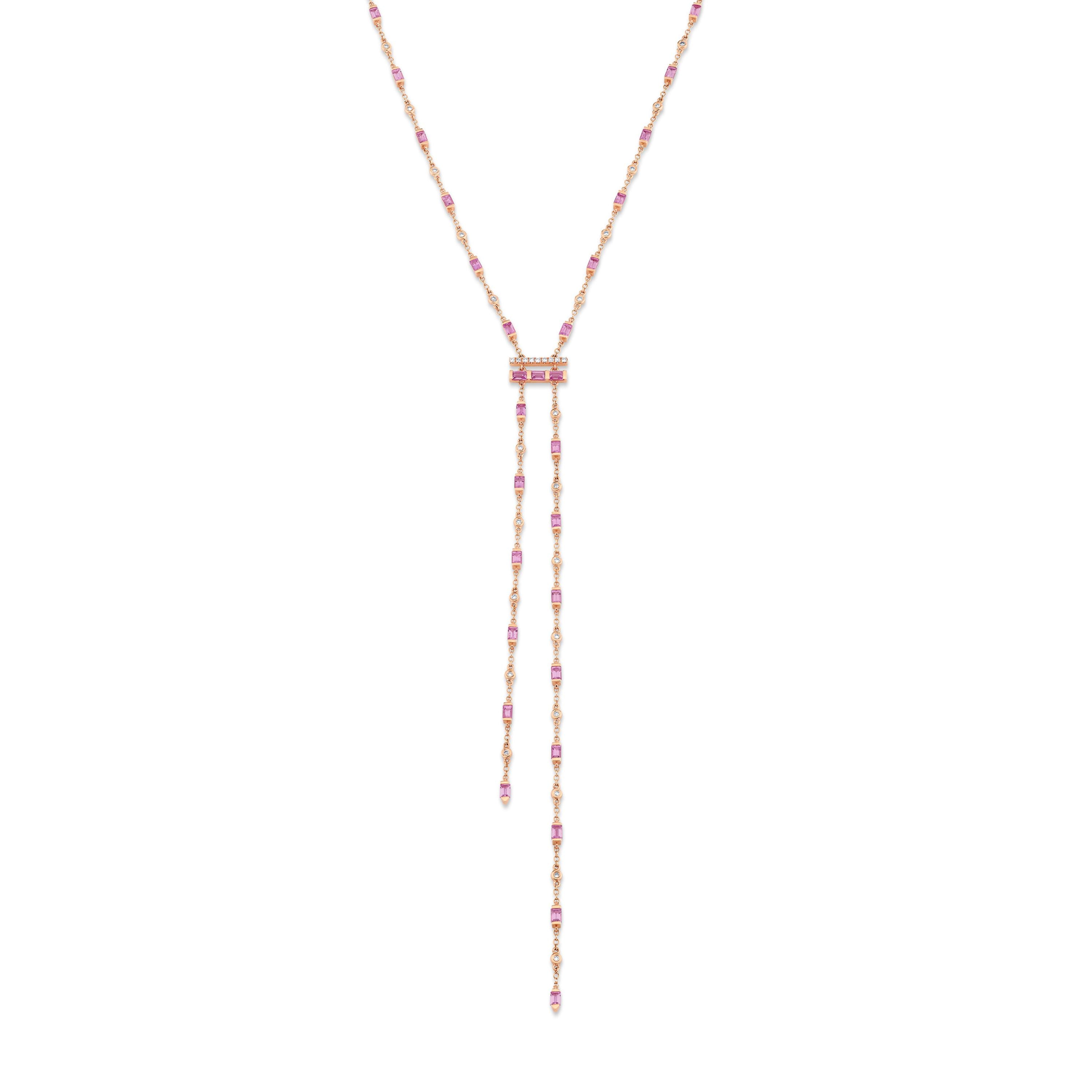 READY TO SHIP PINK SAPPHIRE & DIAMOND CASCADE Y NECKLACE