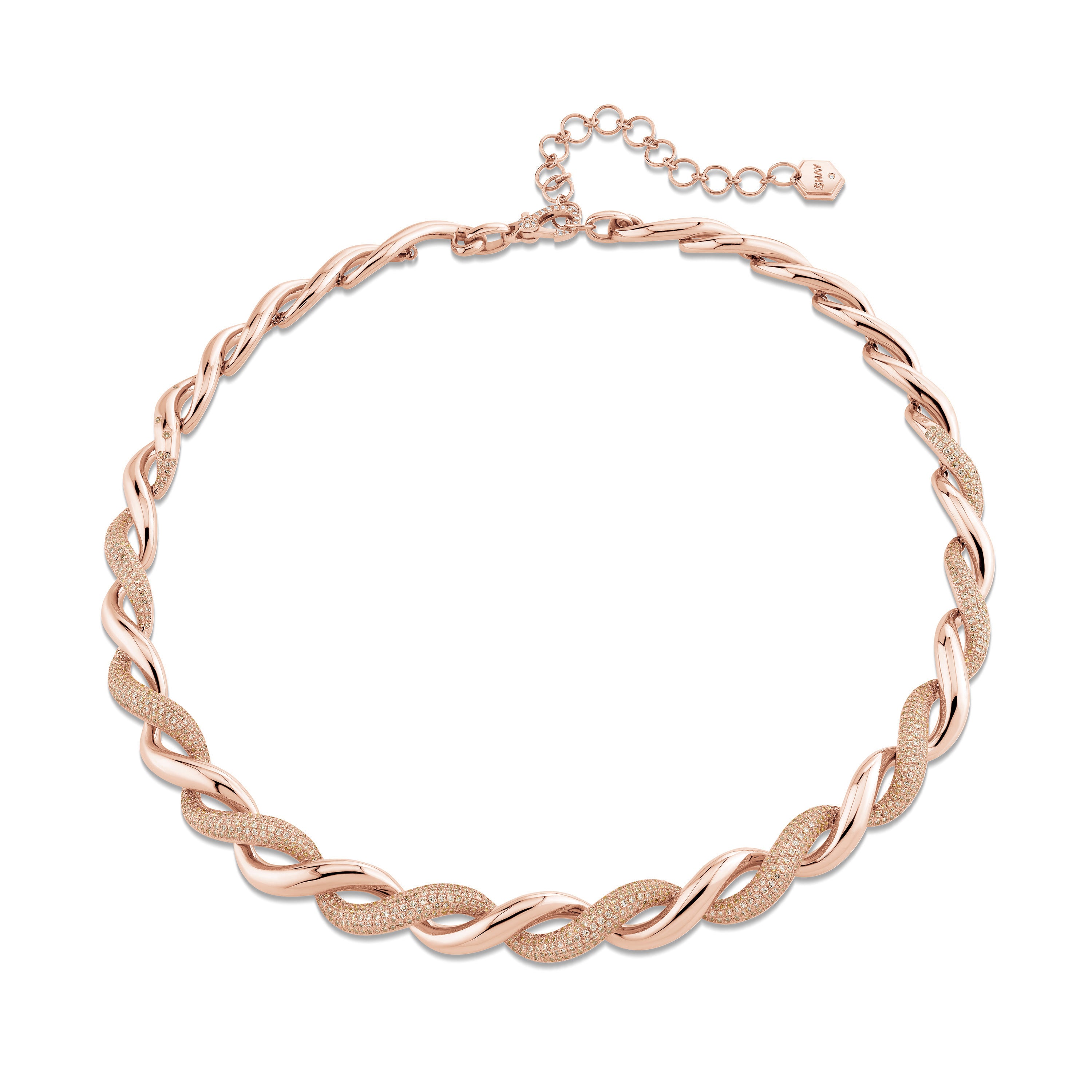 SHAY Diamond Sculpted Wave Necklace, 3ct, 18k gold, side view