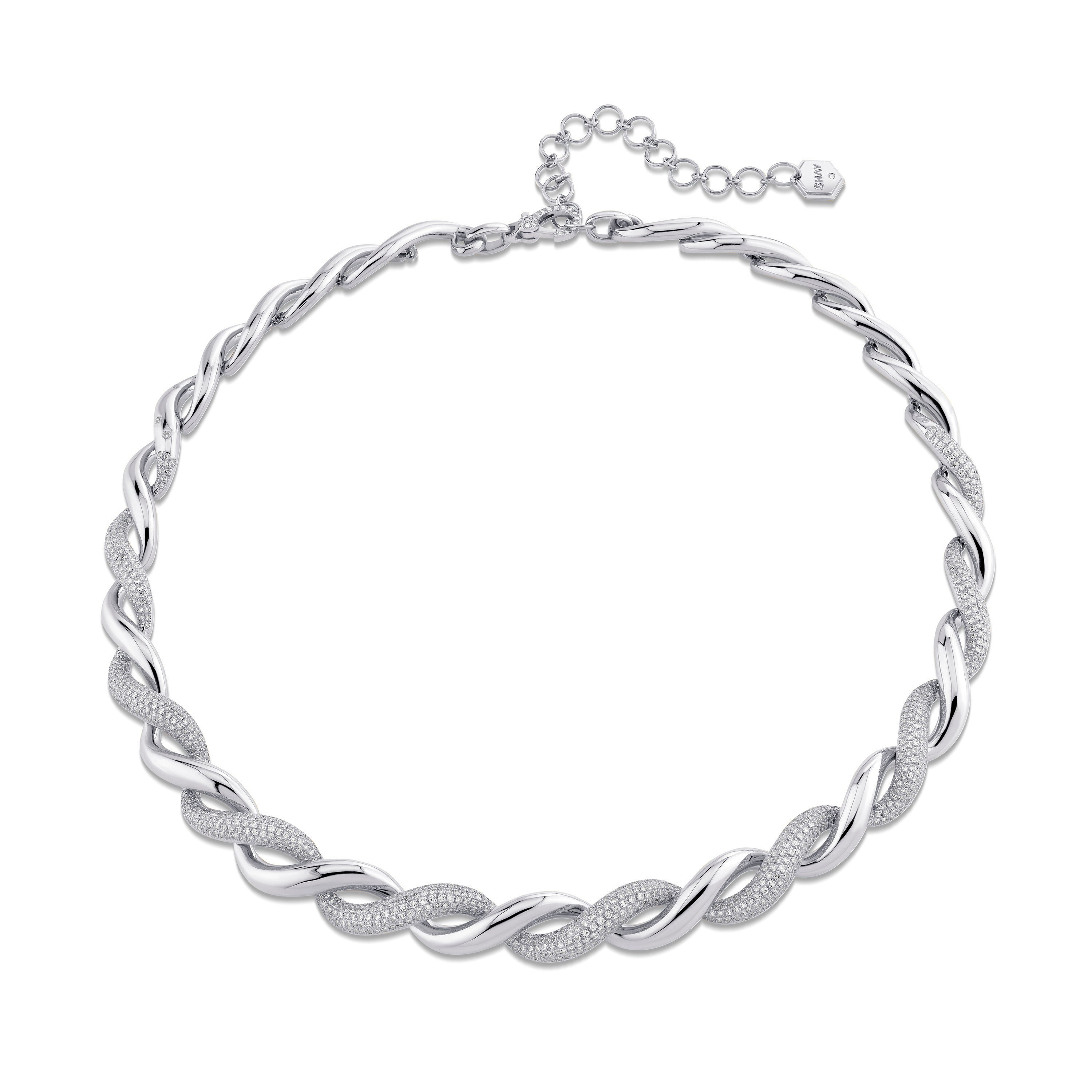 SHAY Diamond Sculpted Wave Necklace, 3ct, 18k gold, detail view